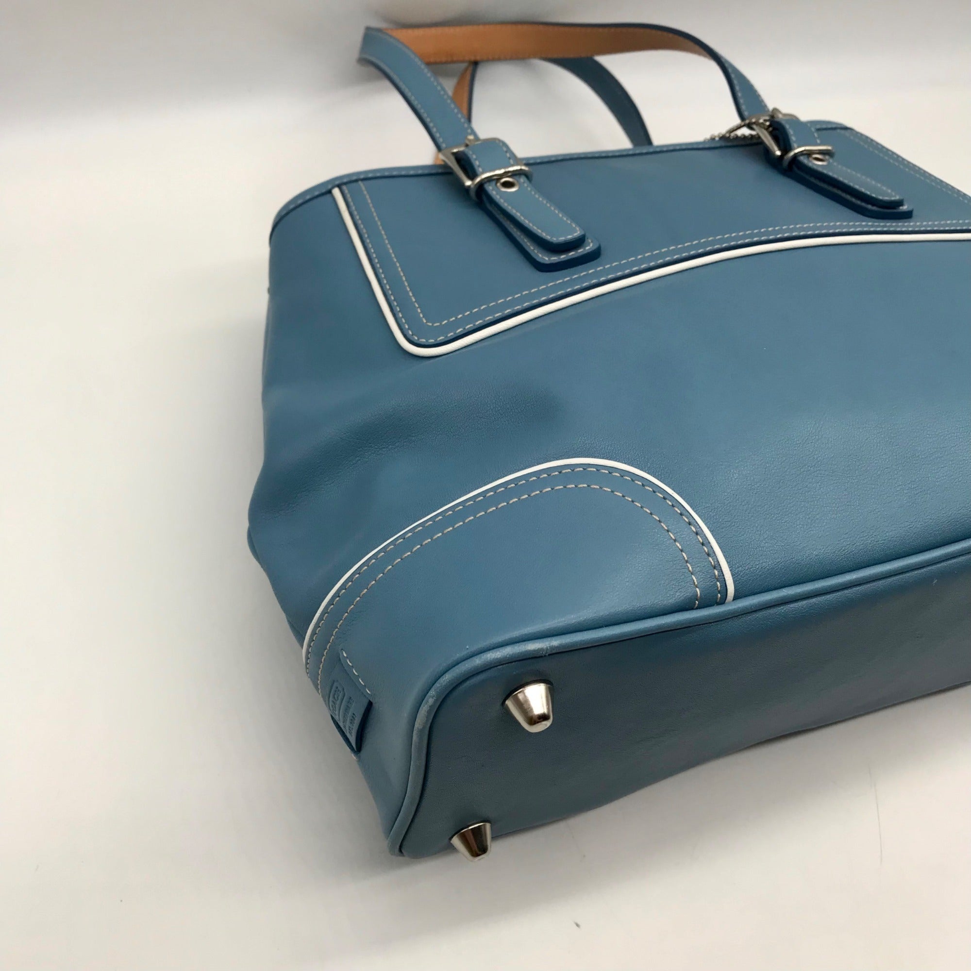 Coach Blue Leather Hampton Carryall Satchel Bag 9605