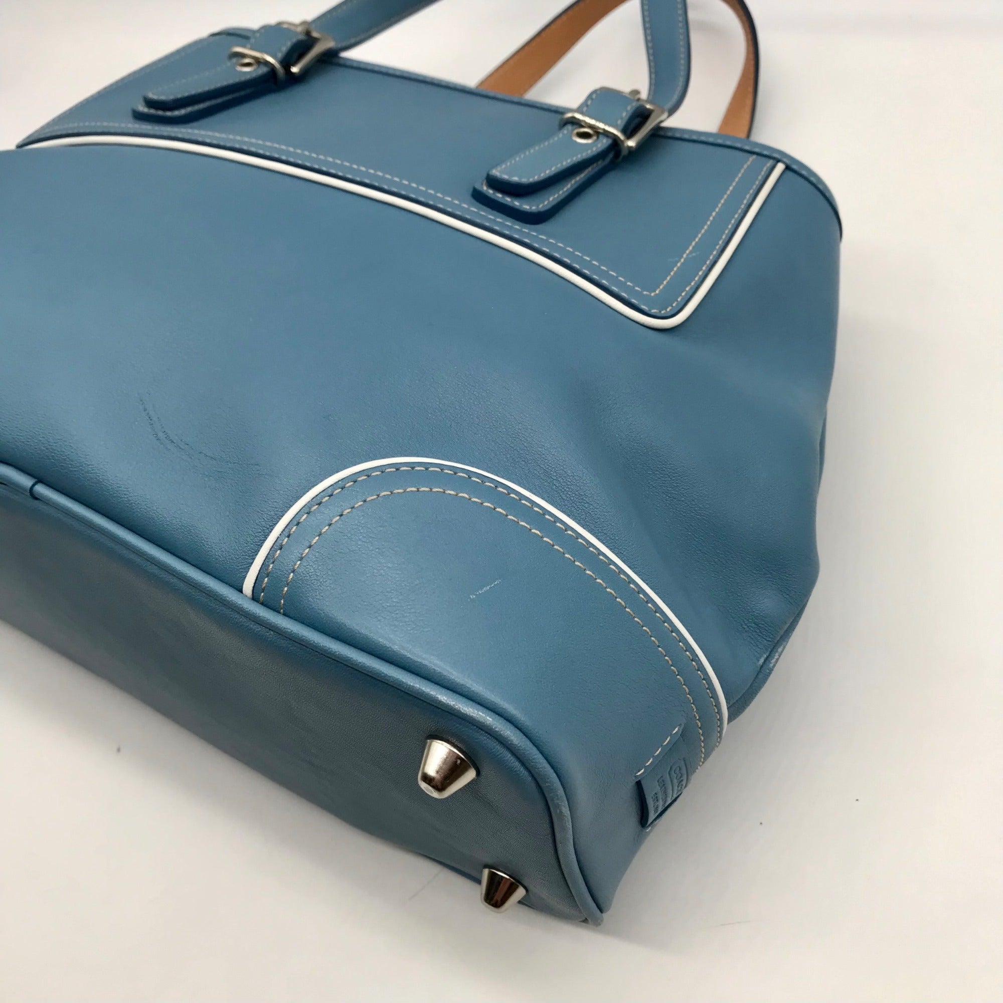 Coach Blue Leather Hampton Carryall Satchel Bag 9605