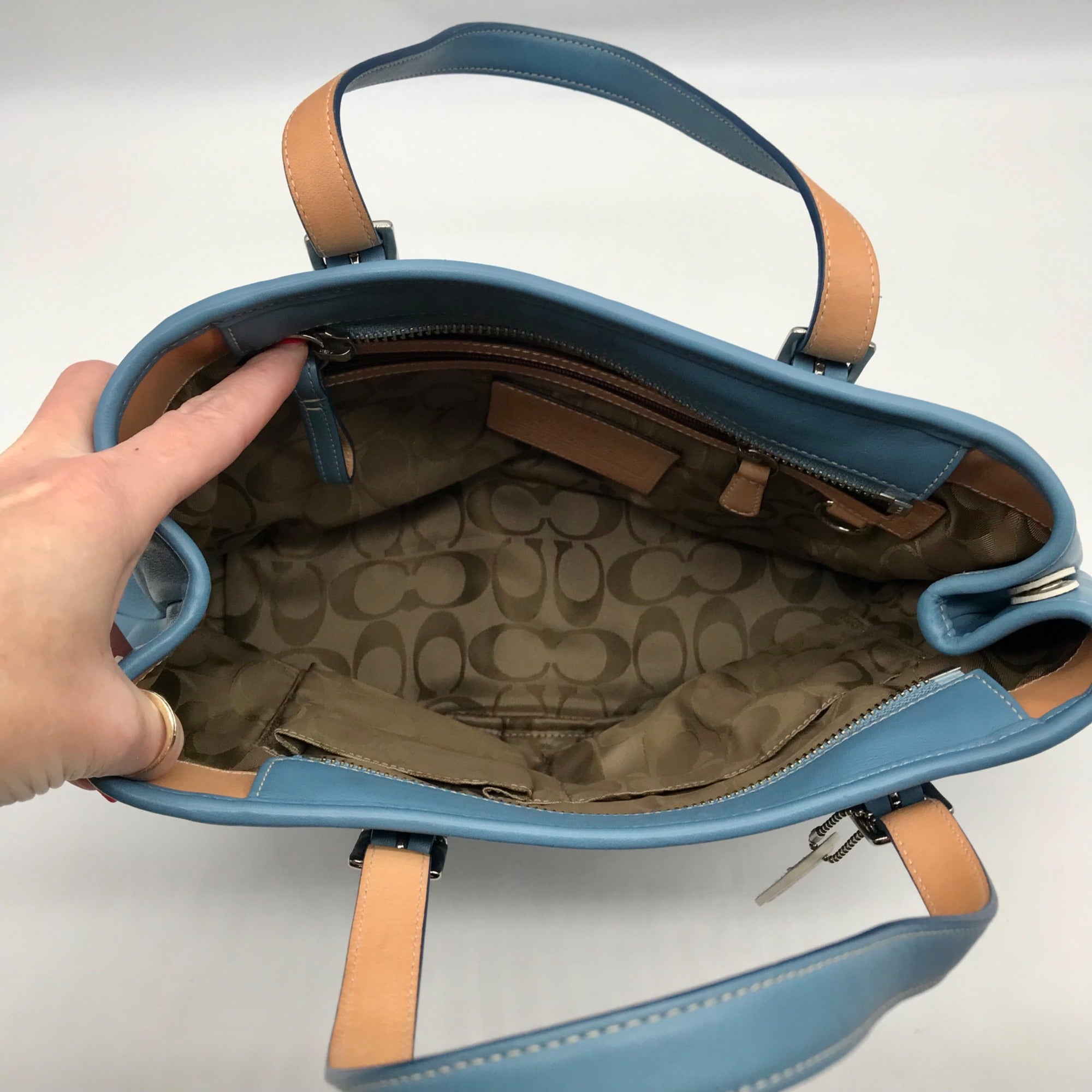 Coach Blue Leather Hampton Carryall Satchel Bag 9605