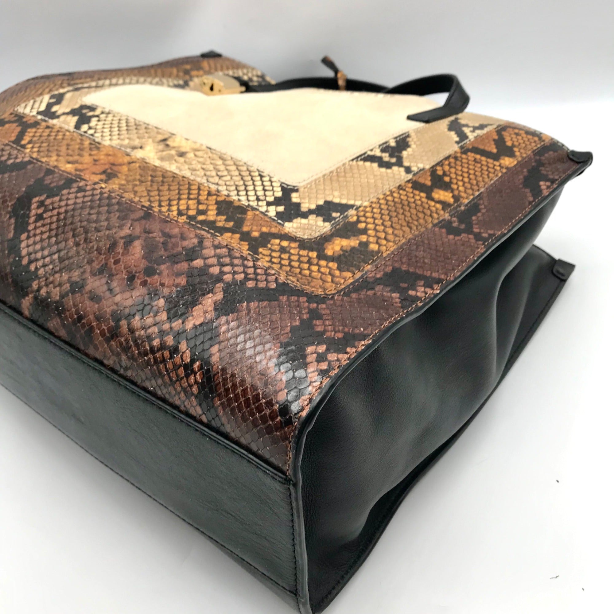 Marc Jacobs Black Snake Embossed Leather Grind Shopper Tote Bag