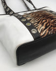 Tous White Leather Mini Tiger Tote Bag