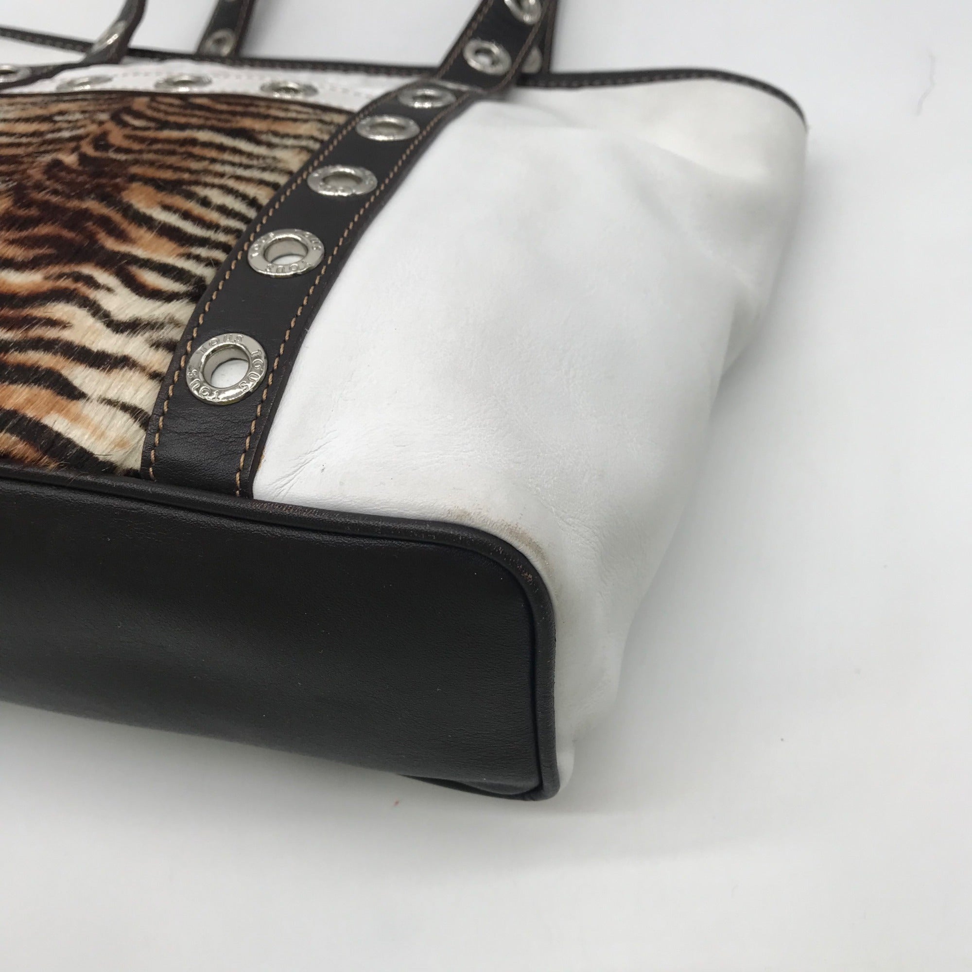 Tous White Leather Mini Tiger Tote Bag