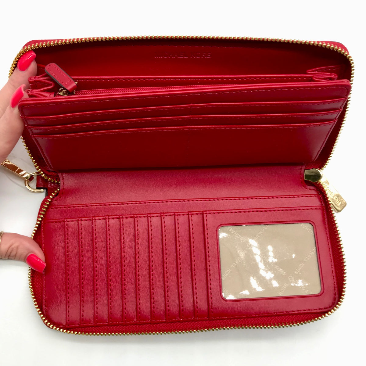 Michael Kors Red Pebbled Leather Jet Set Continental Wristlet