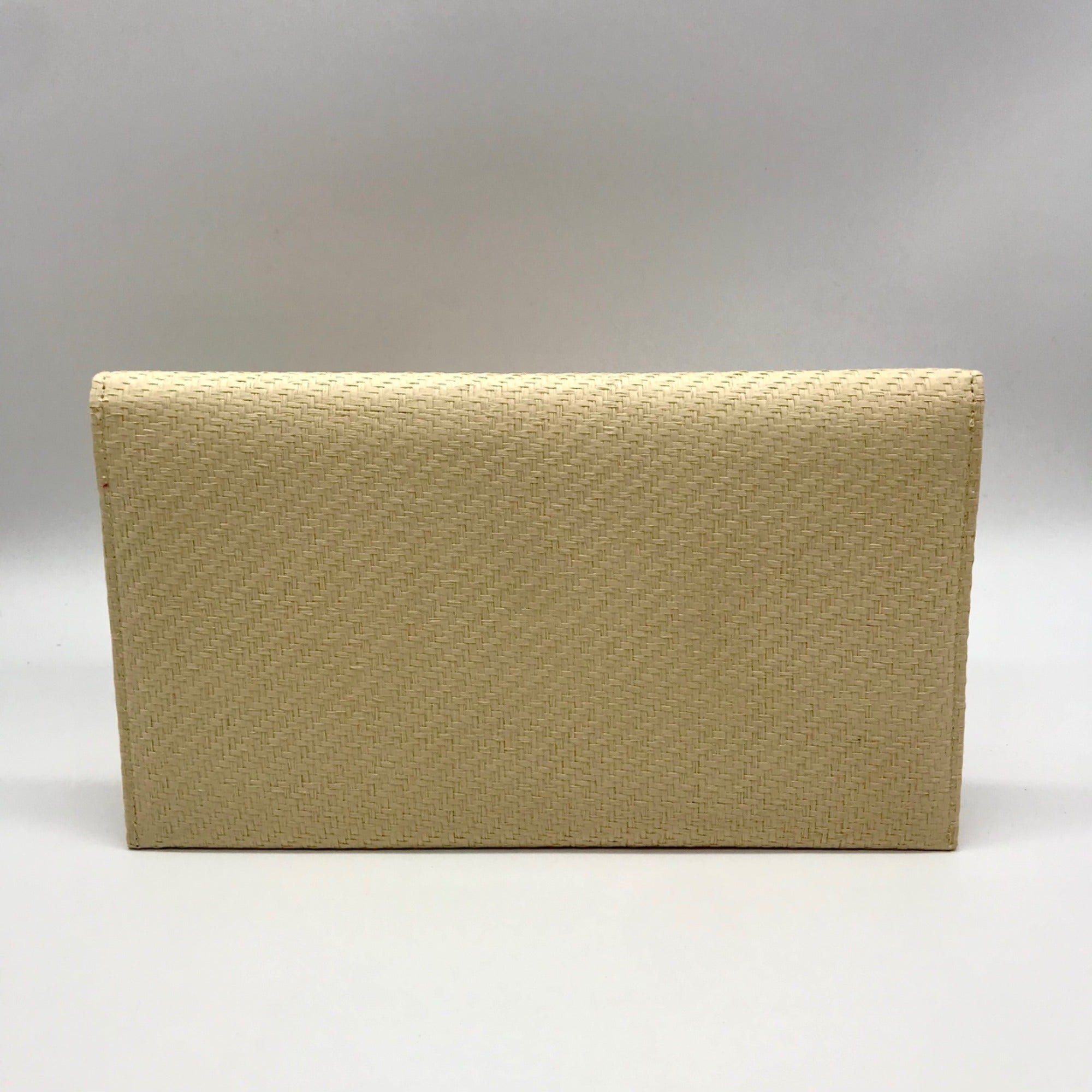 Leslie Dasch Beige Cabana Clutch Straw Bag