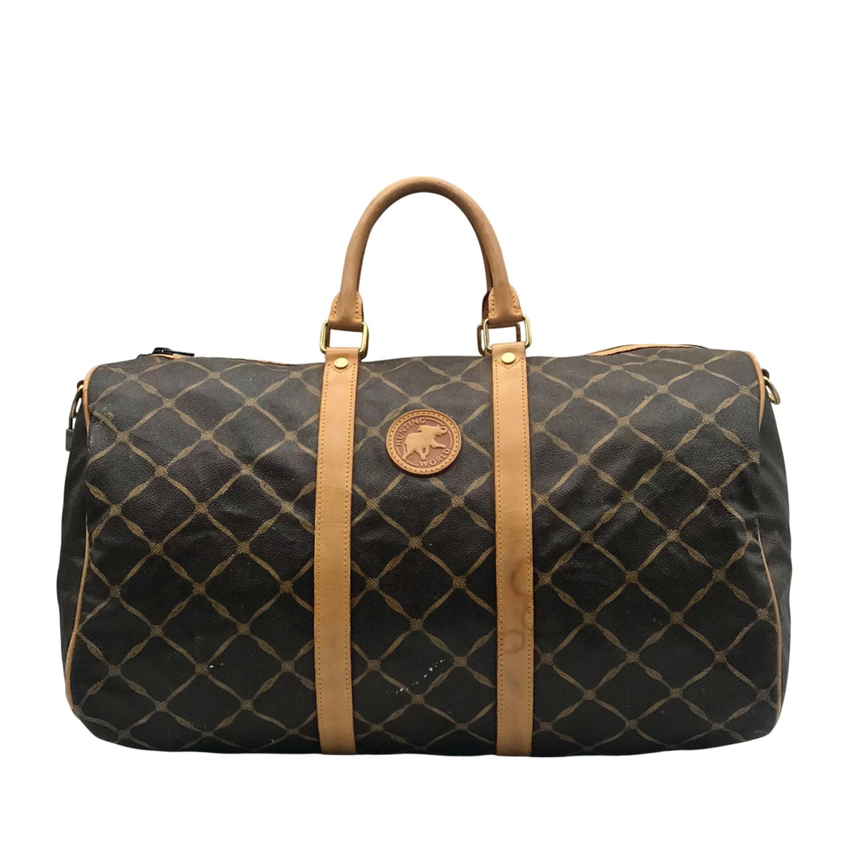 Hunting World Brown Geometric Print Coated Canvas Duffel Bag