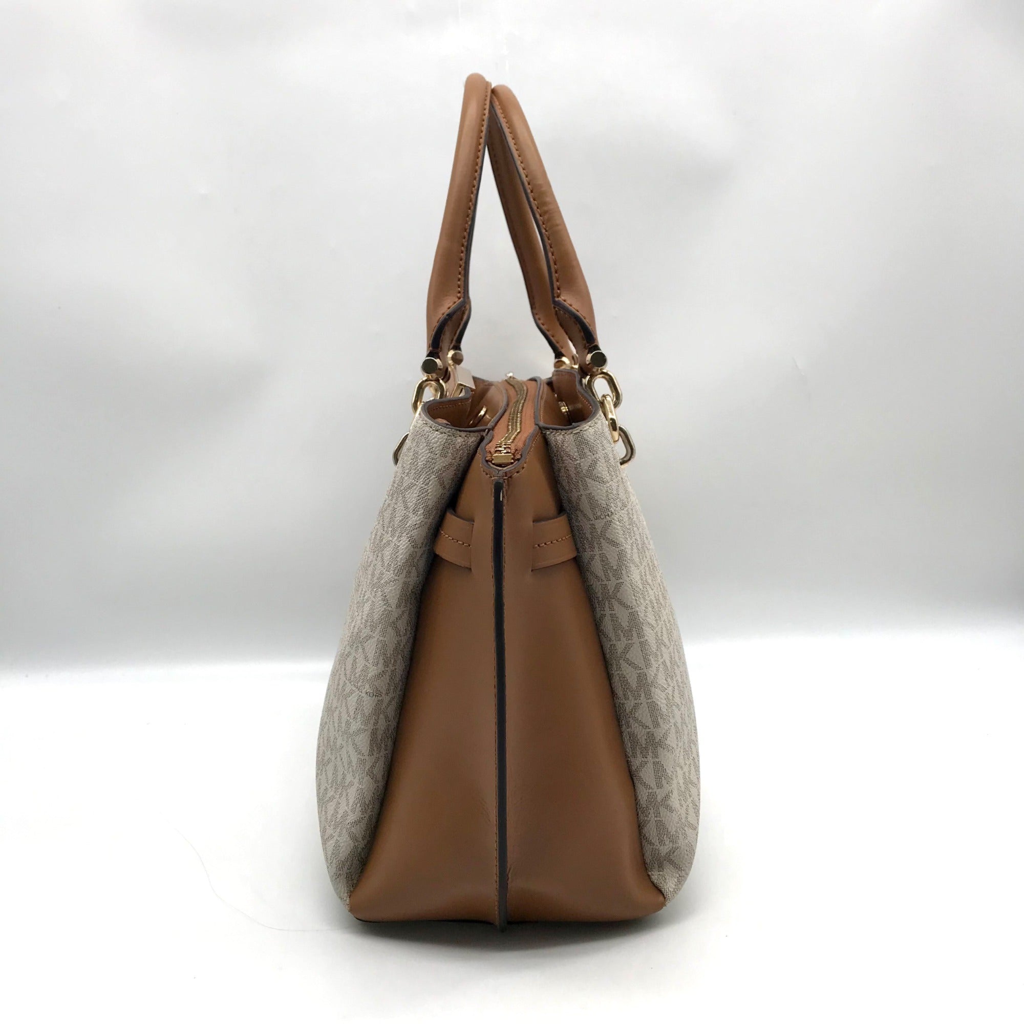 Michael Kors Acorn &amp; Vanilla Coated Canvas Rochelle Satchel Bag