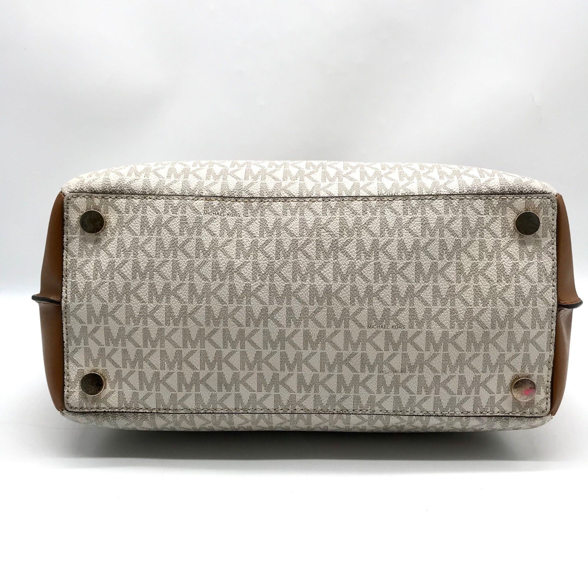 Michael Kors Acorn &amp; Vanilla Coated Canvas Rochelle Satchel Bag