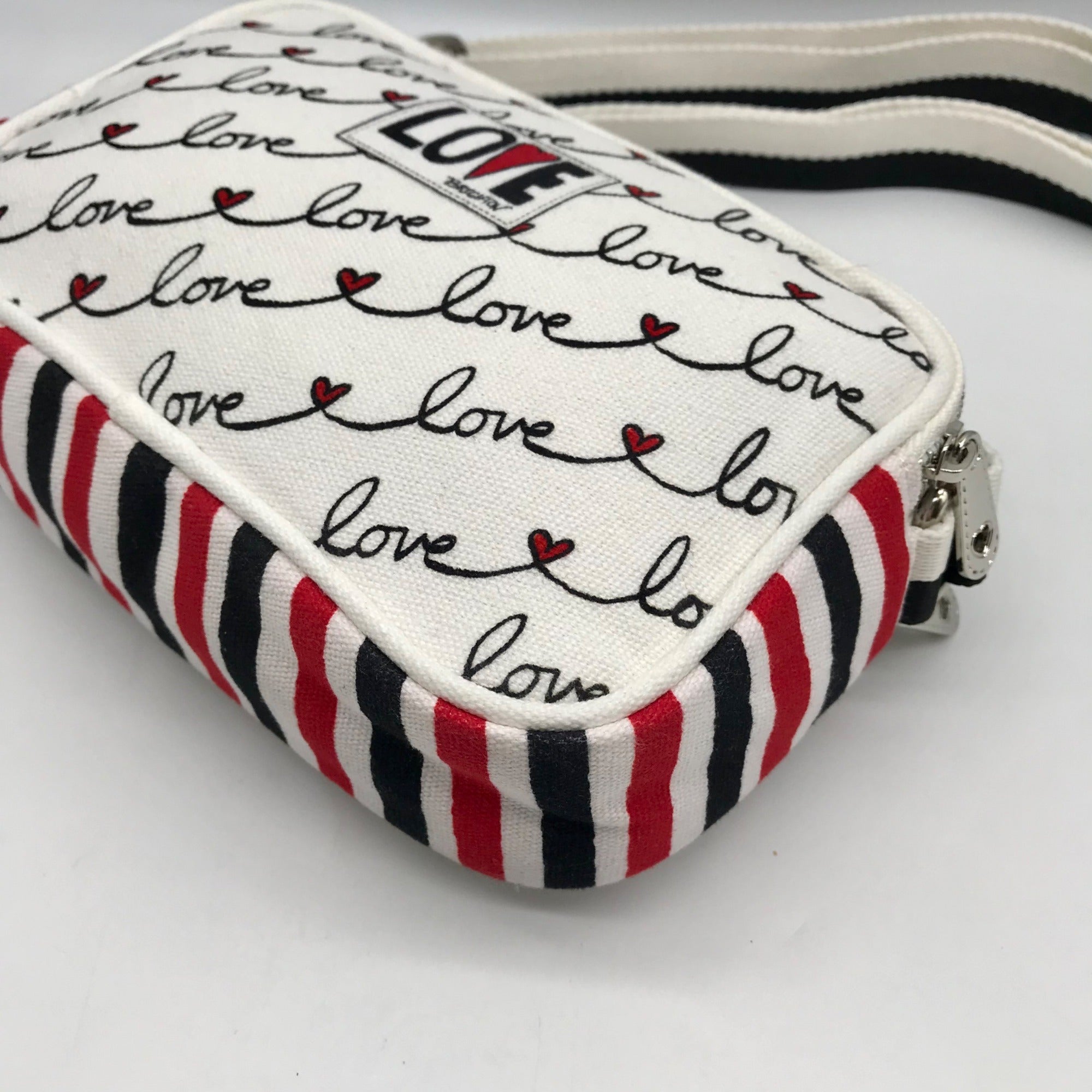 Brighton Red &amp; White Canvas Love Scroll Crossbody Bag
