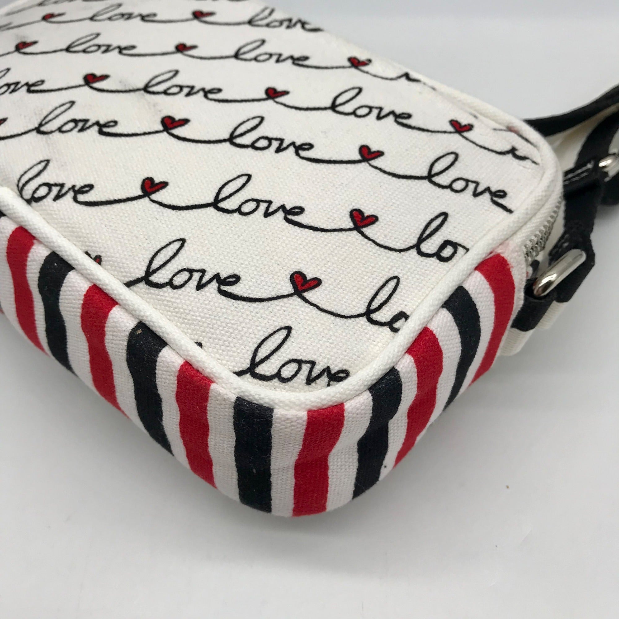 Brighton Red &amp; White Canvas Love Scroll Crossbody Bag