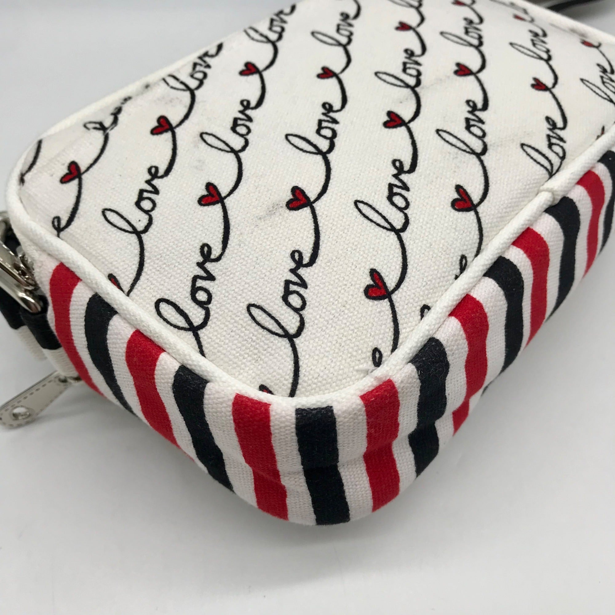 Brighton Red &amp; White Canvas Love Scroll Crossbody Bag