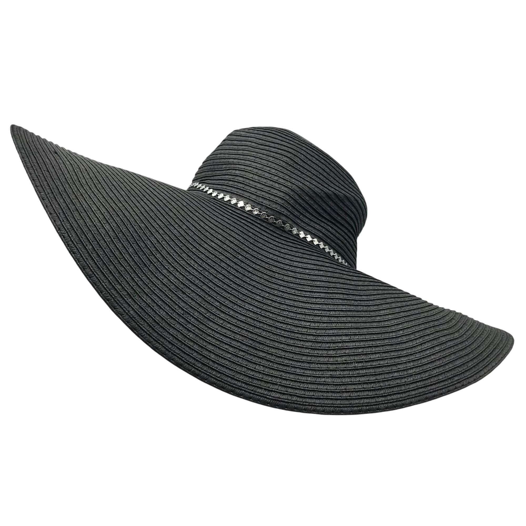 I.N.C. International Concepts Black Sun Hat With Decorative Shell Chain