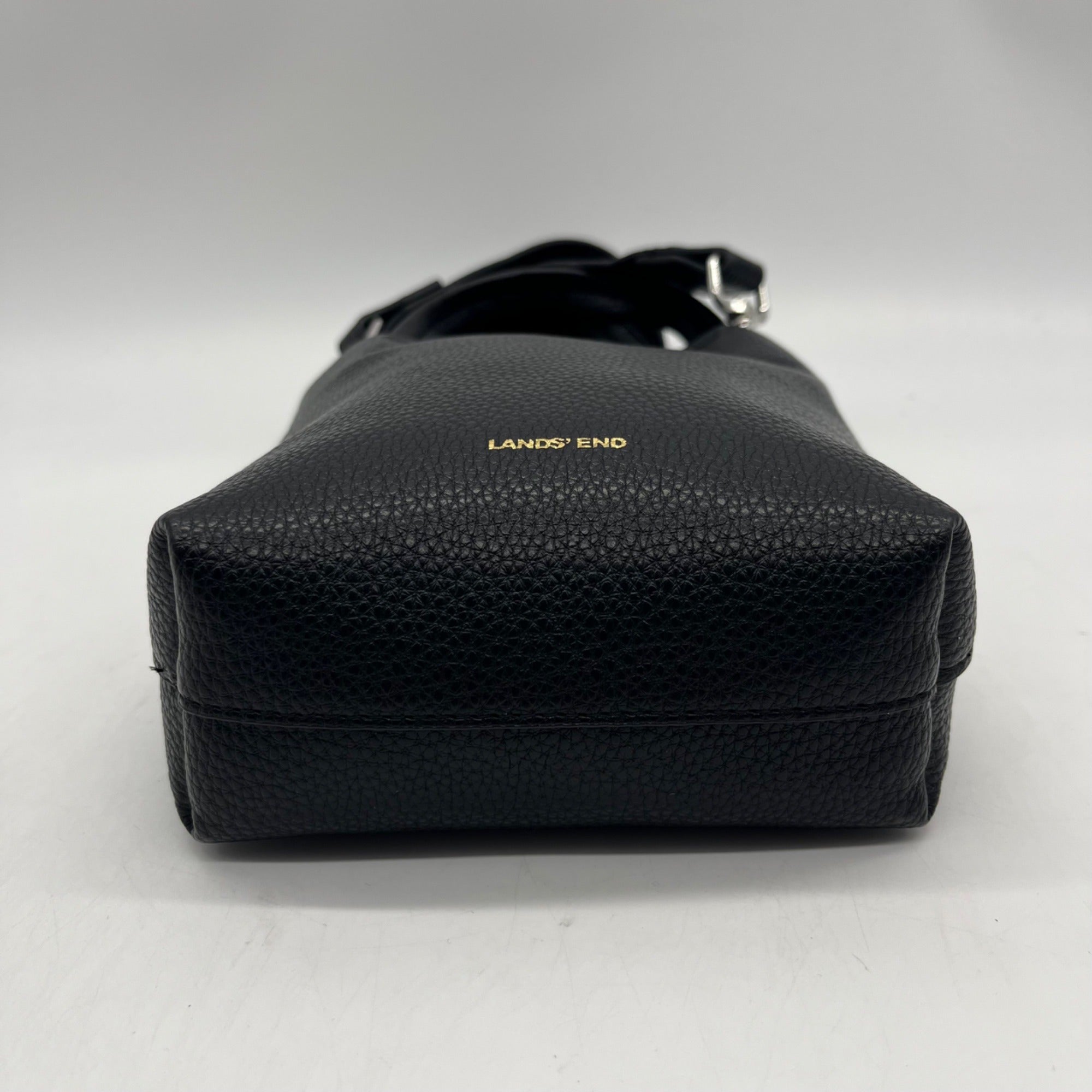Lands End Black Pebbled Leather Tote Bag