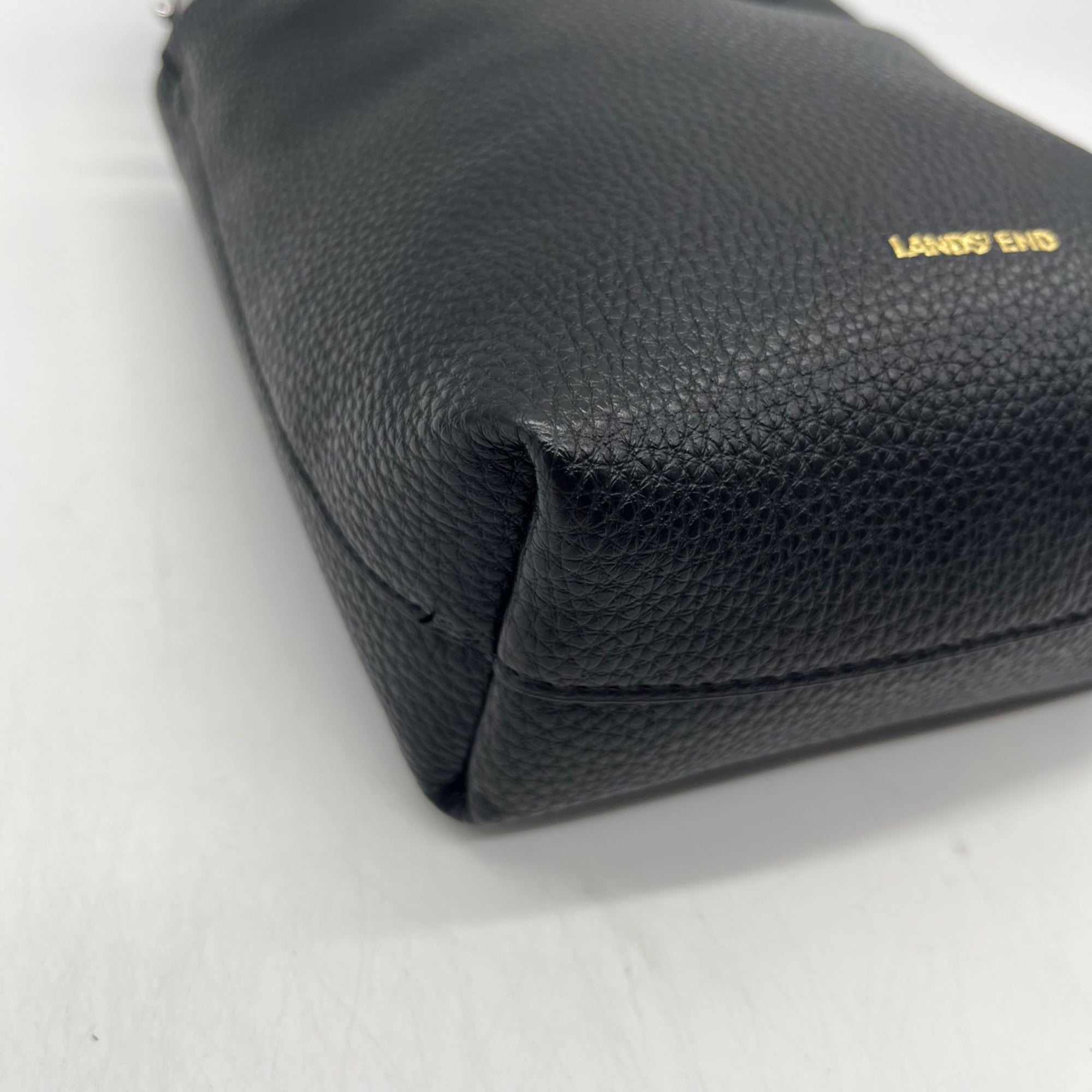 Lands End Black Pebbled Leather Tote Bag