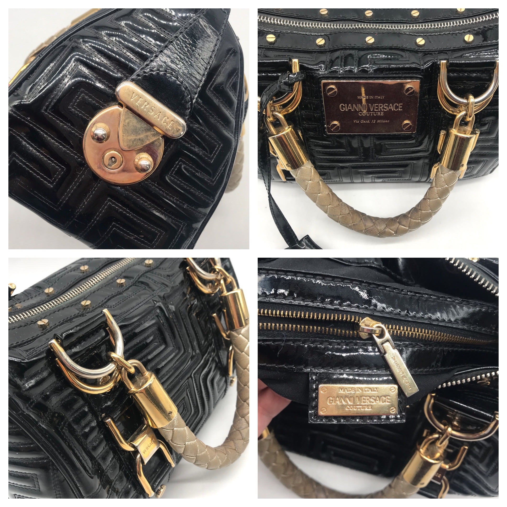 Gianni Versace Madonna Quilted Patent Leather Snap Out Of It Satchel Bag