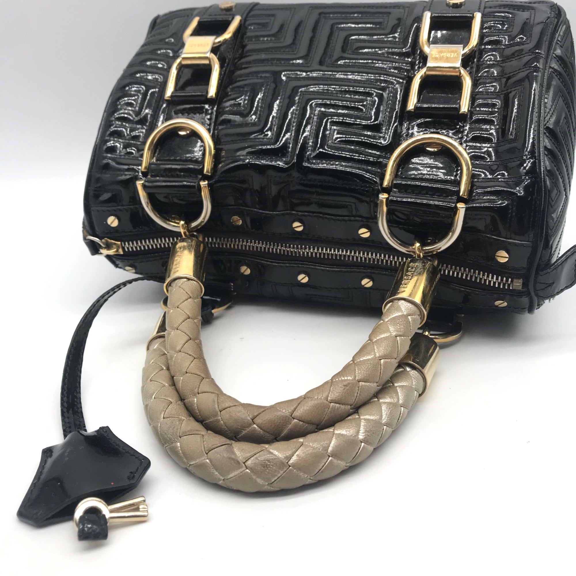 Gianni Versace Madonna Quilted Patent Leather Snap Out Of It Satchel Bag