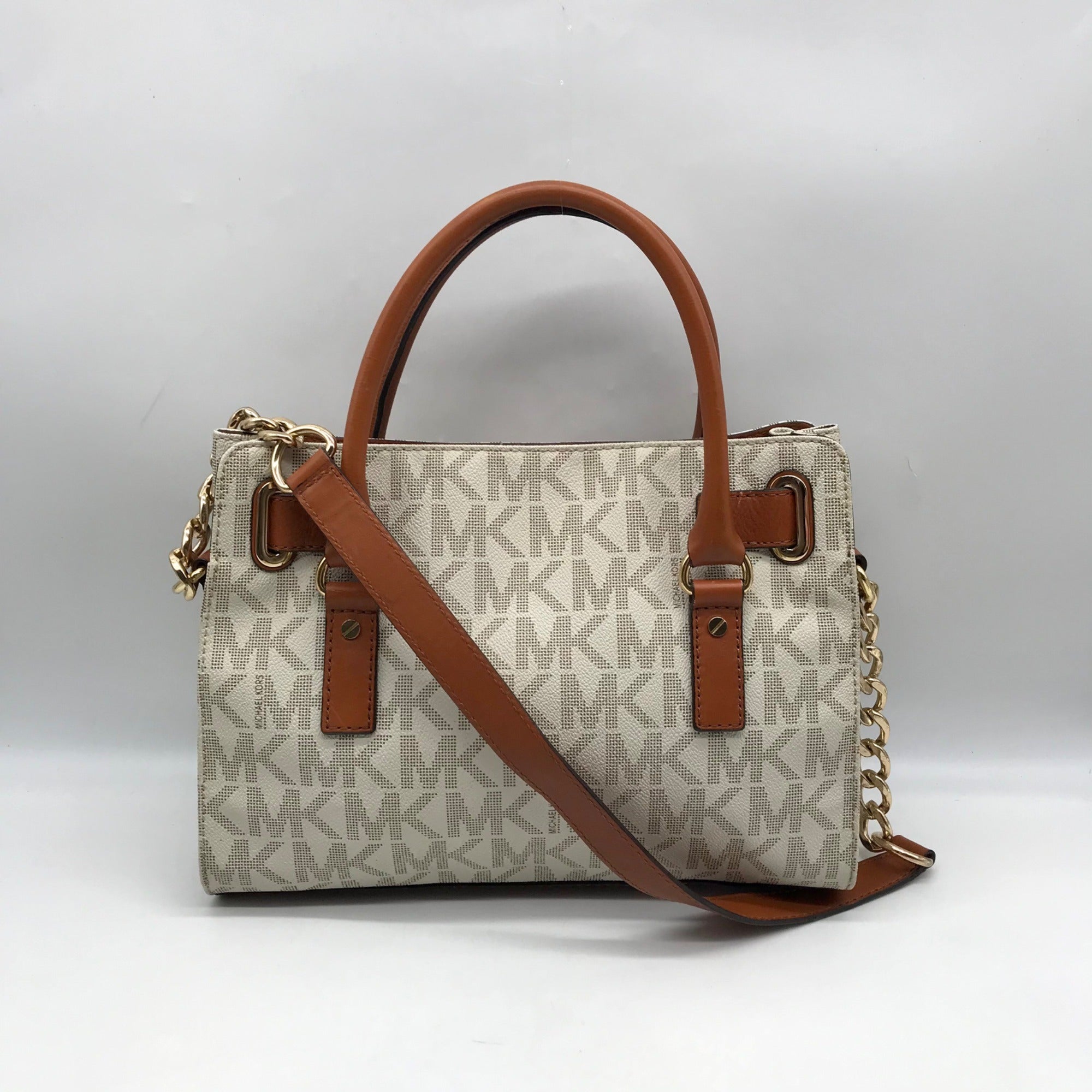 Michael Kors Ivory Monogram Canvas Hamilton Bag