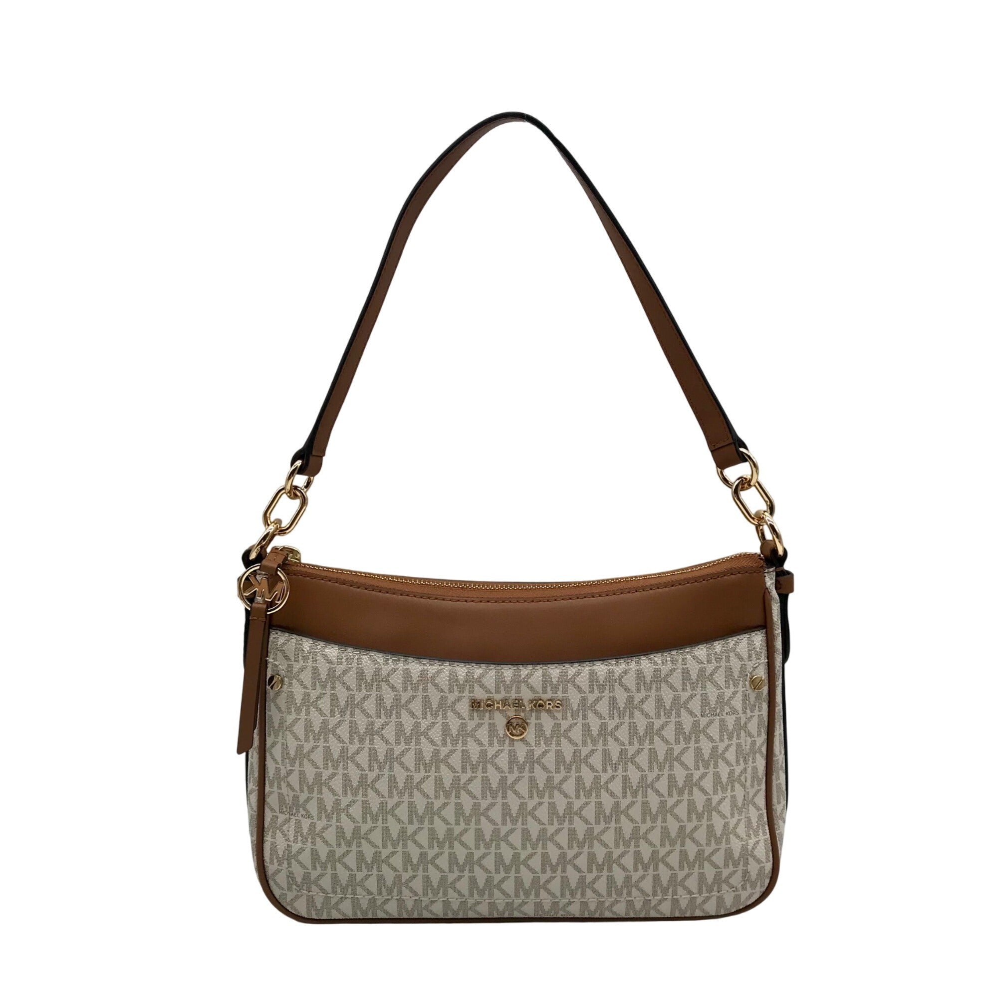 Michael Kors Vanilla And Acorn Coated Canvas Jet Set Logo Shoulder Bag