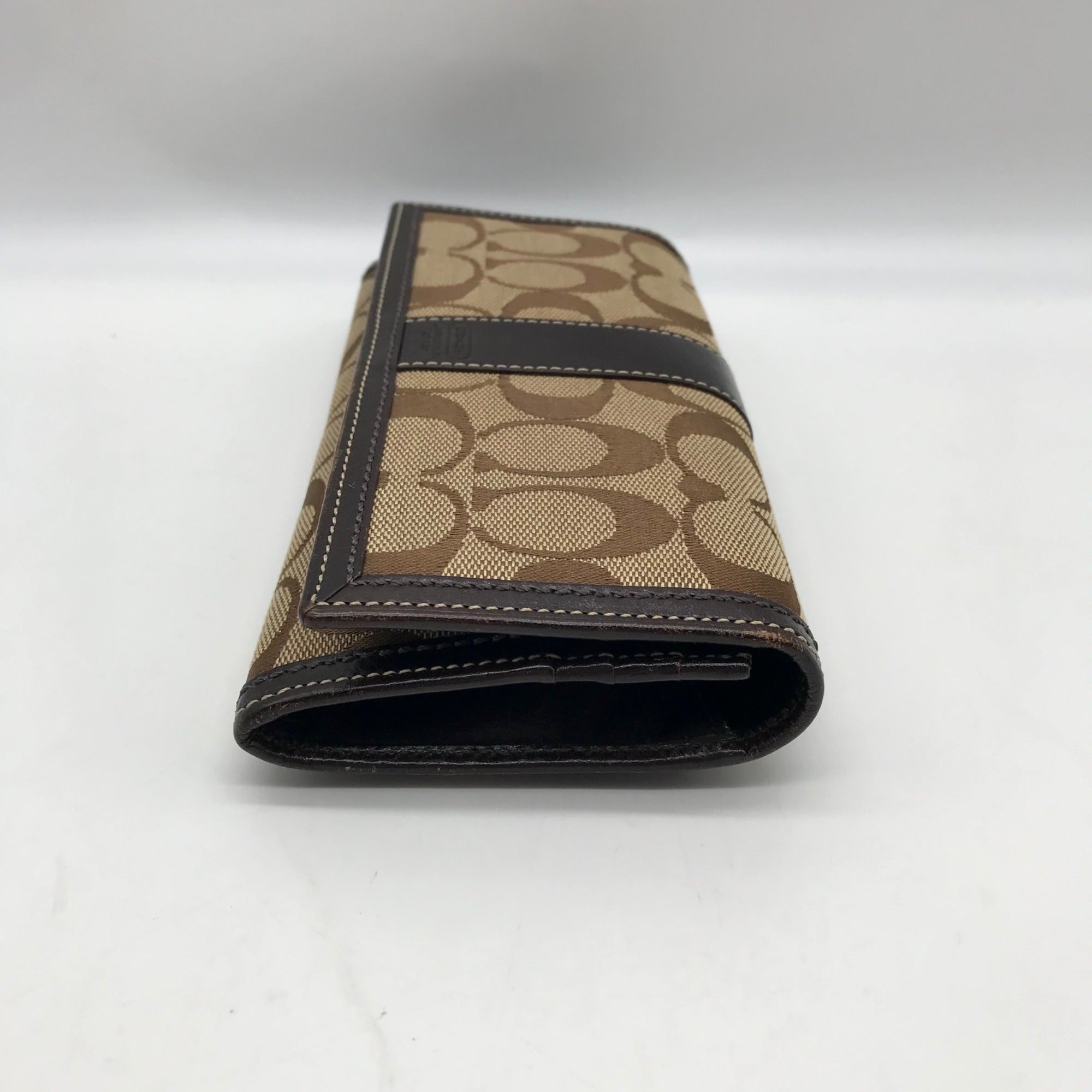 Coach Brown Canvas And Leather Monogram Trifold Wallet