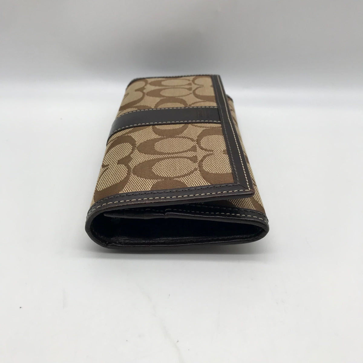 Coach Brown Canvas And Leather Monogram Trifold Wallet