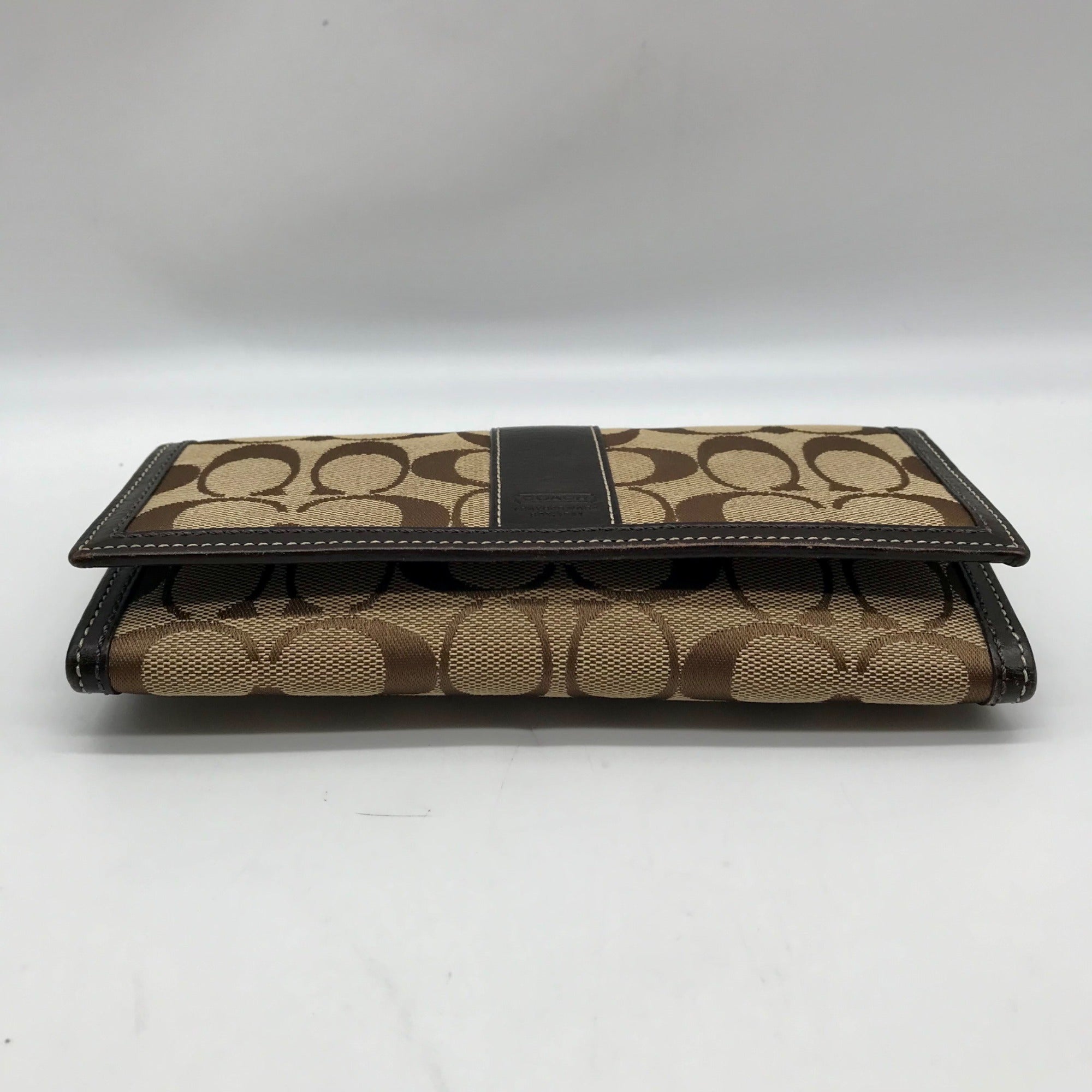 Coach Brown Canvas And Leather Monogram Trifold Wallet