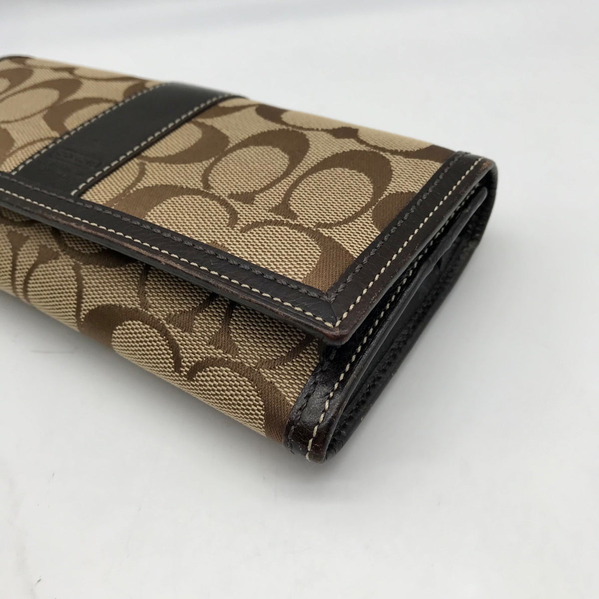 Coach Brown Canvas And Leather Monogram Trifold Wallet