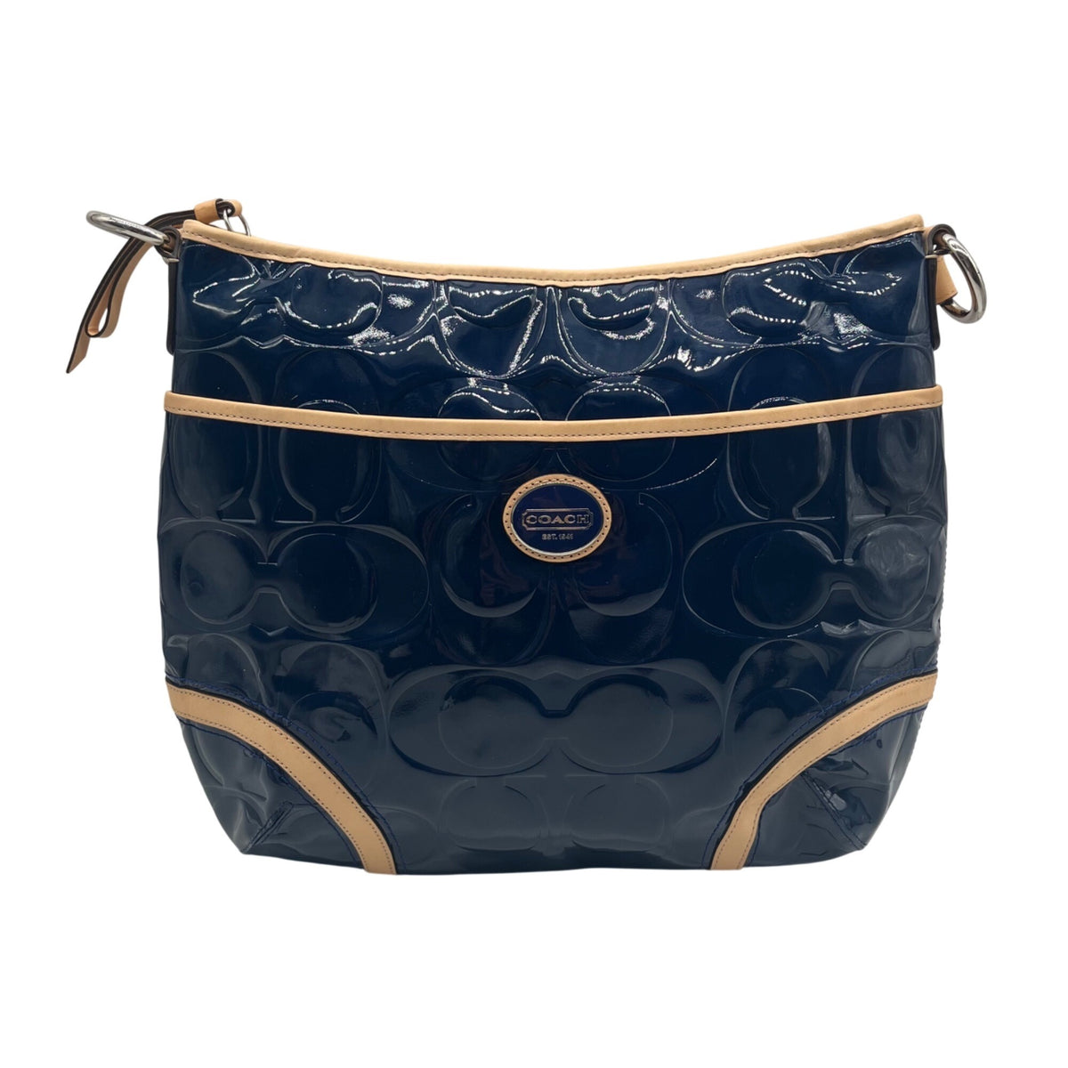 Coach Navy Blue Patent Leather Peyton Shoulder Bag-F20022