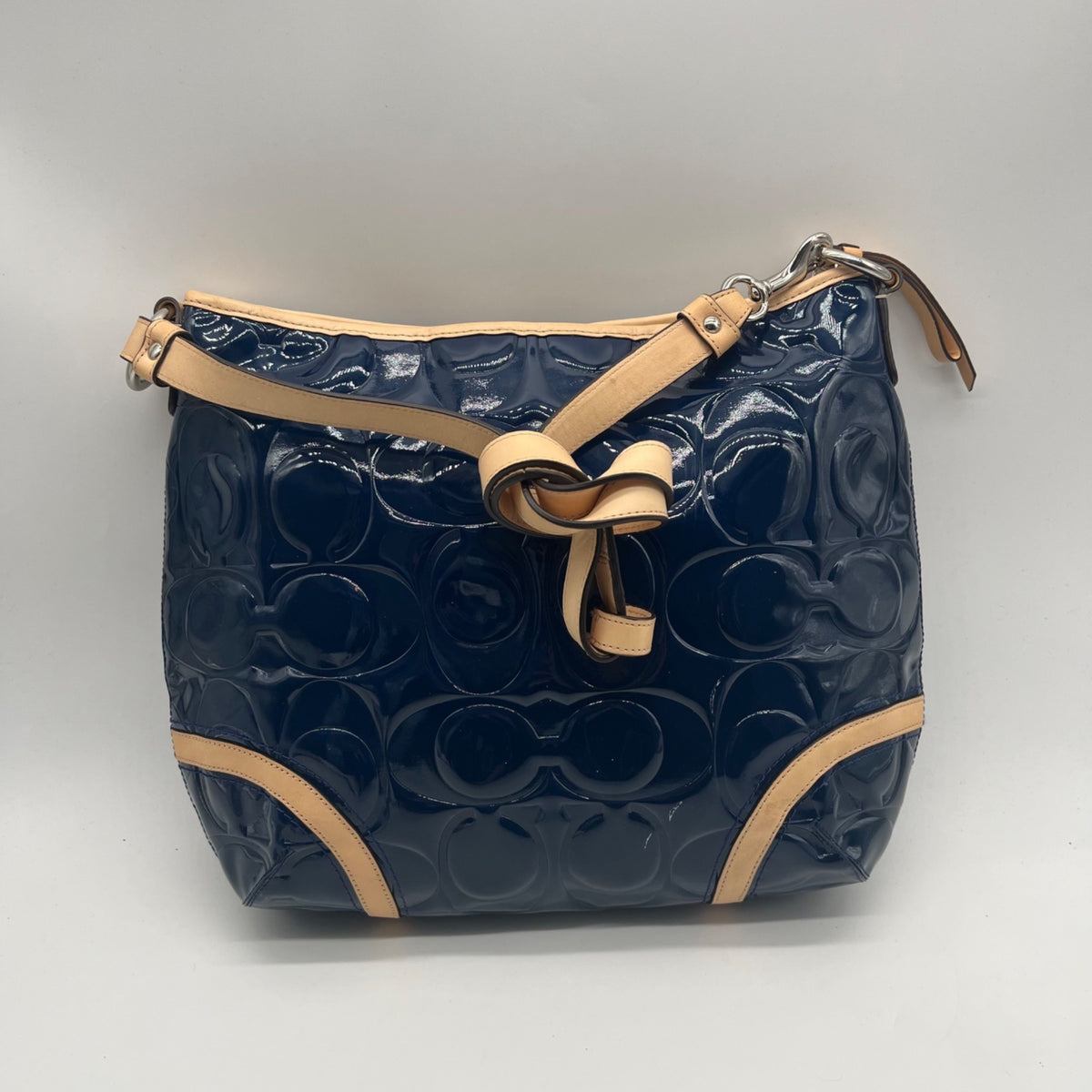 Coach Navy Blue Patent Leather Peyton Shoulder Bag-F20022