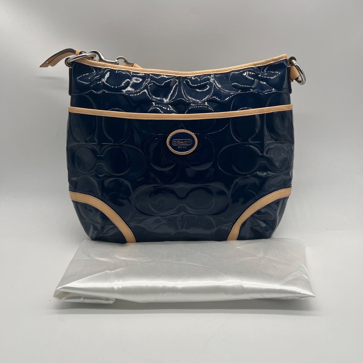 Coach Navy Blue Patent Leather Peyton Shoulder Bag-F20022