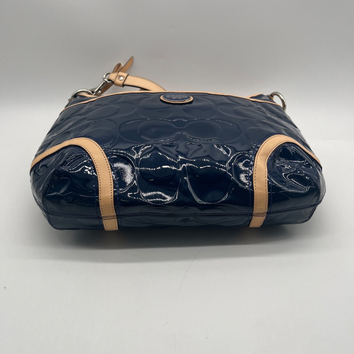 Coach Navy Blue Patent Leather Peyton Shoulder Bag-F20022