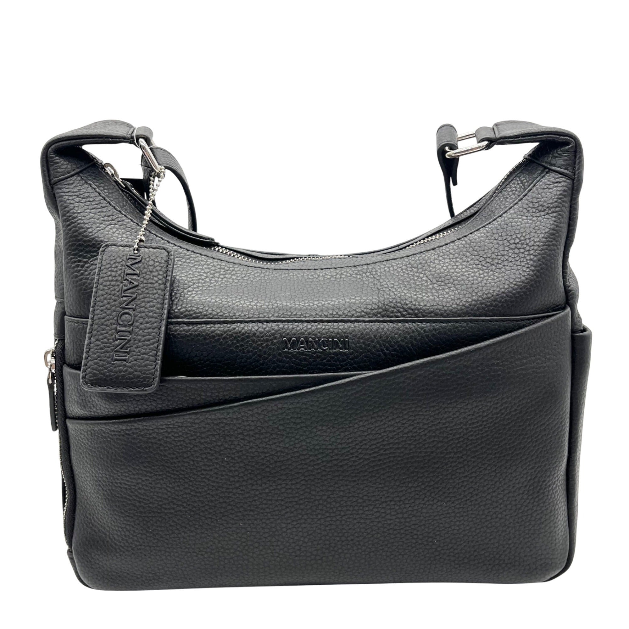 Mancini Black Pebbled Leather June Crossbody Bag