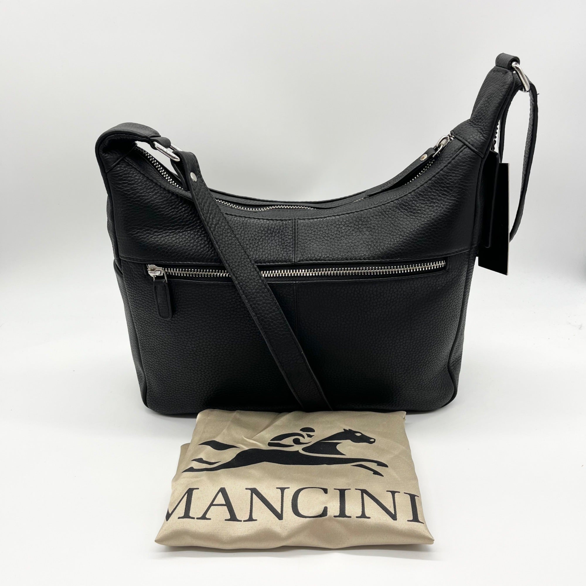 Mancini Black Pebbled Leather June Crossbody Bag