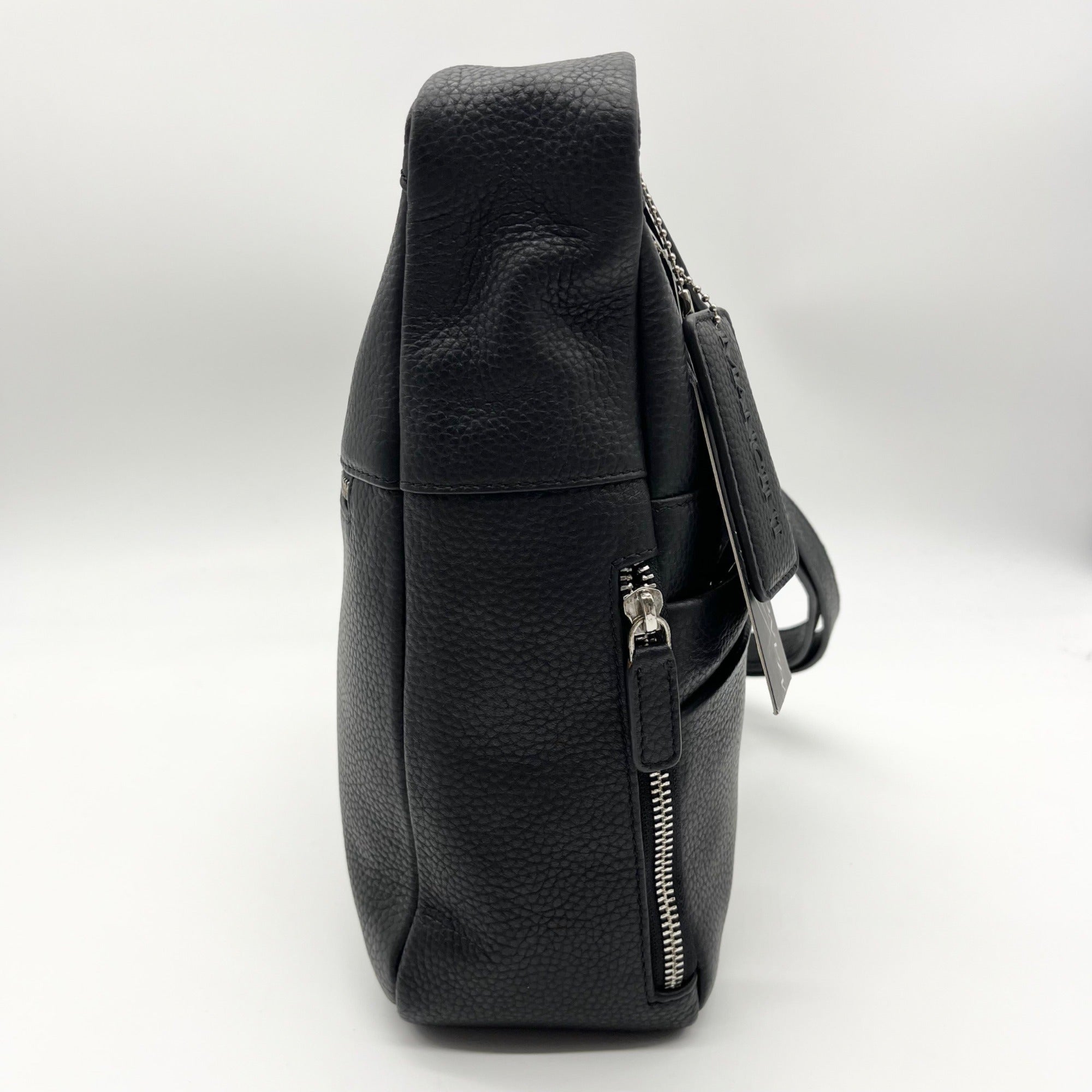 Mancini Black Pebbled Leather June Crossbody Bag