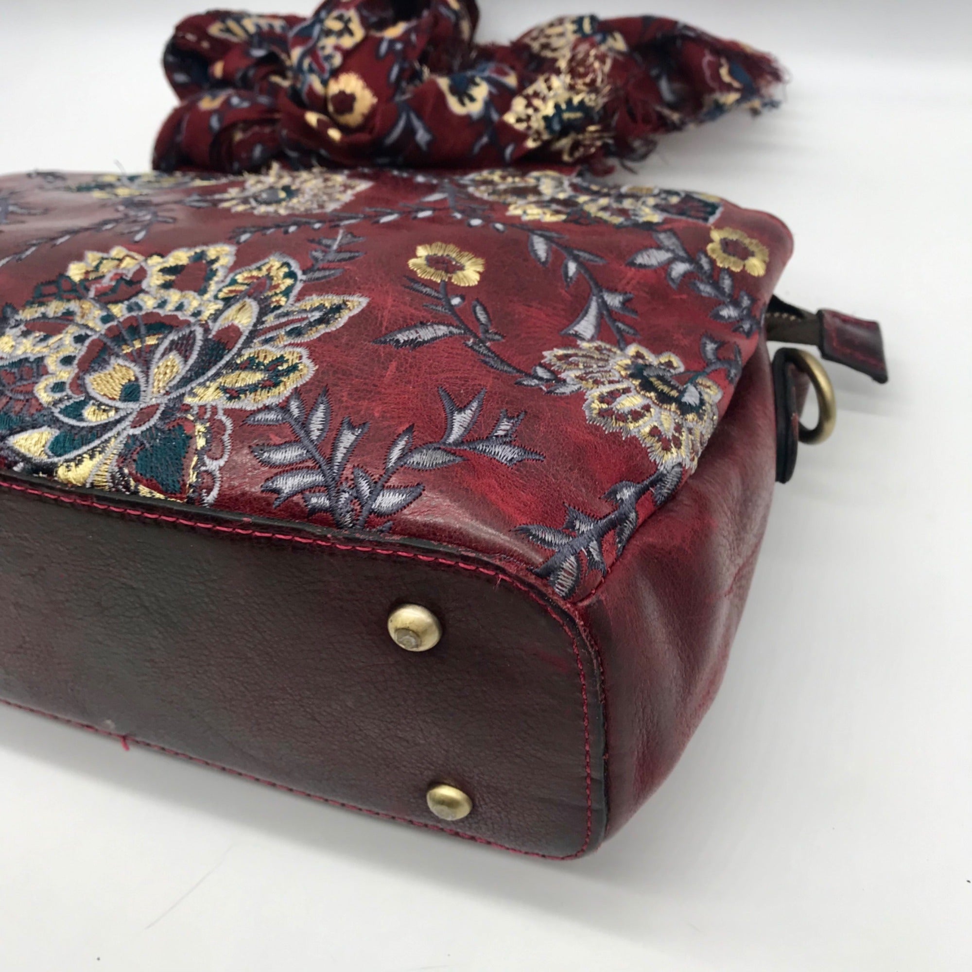 Patricia Nash Burgundy Leather Angelin Embrodered Satchel Bag