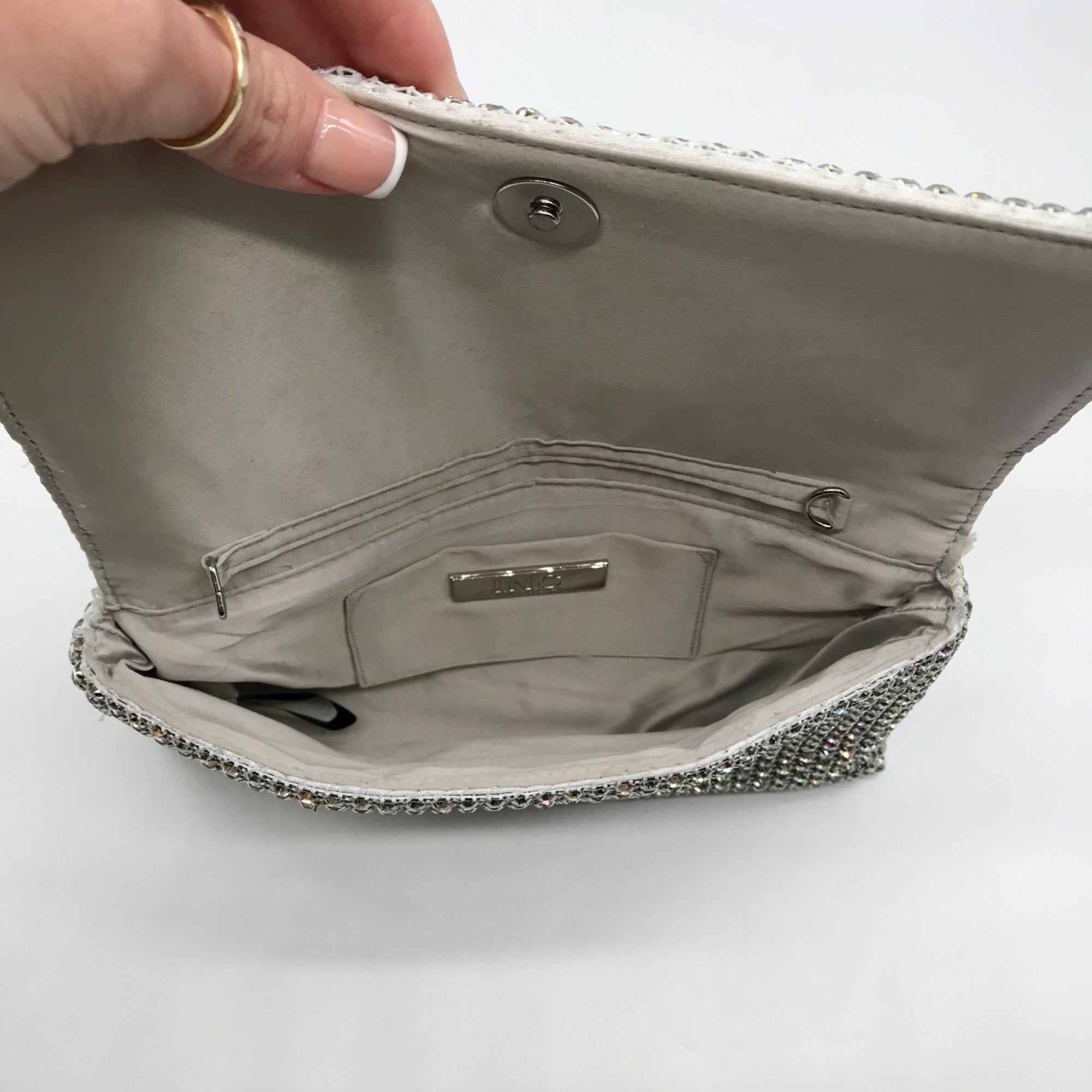 I.N.C. International Concepts Silver Mesh Prudence Convertible Clutch