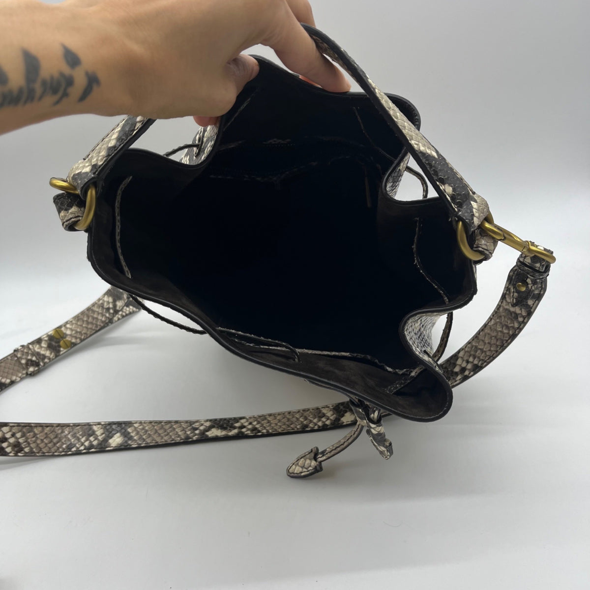 Michael Kors Snake-Embossed Leather Drawstring Bucket Bag