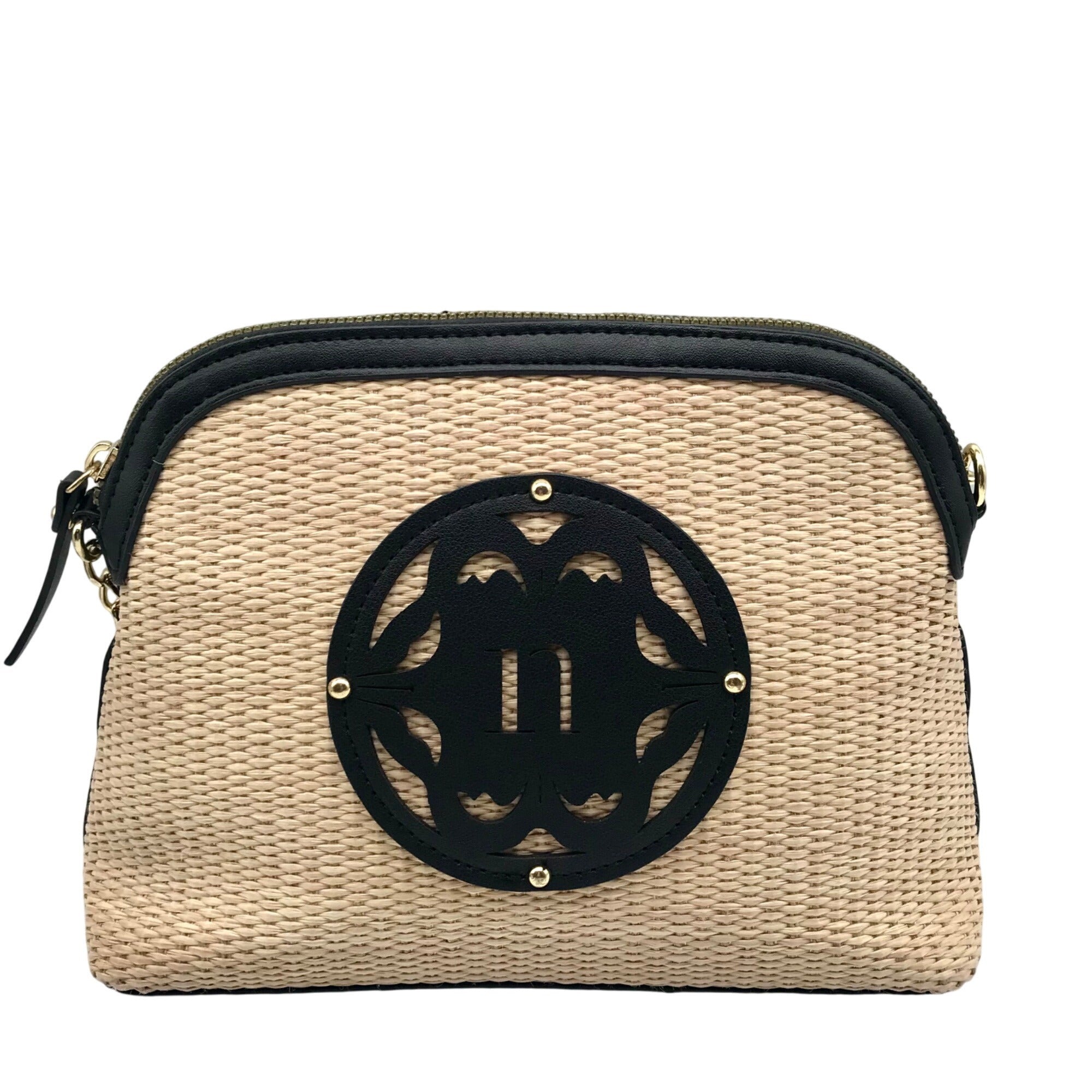 Nanette Lepore Black &amp; Neutral Thea Straw Dome Crossbody &amp; Wallet