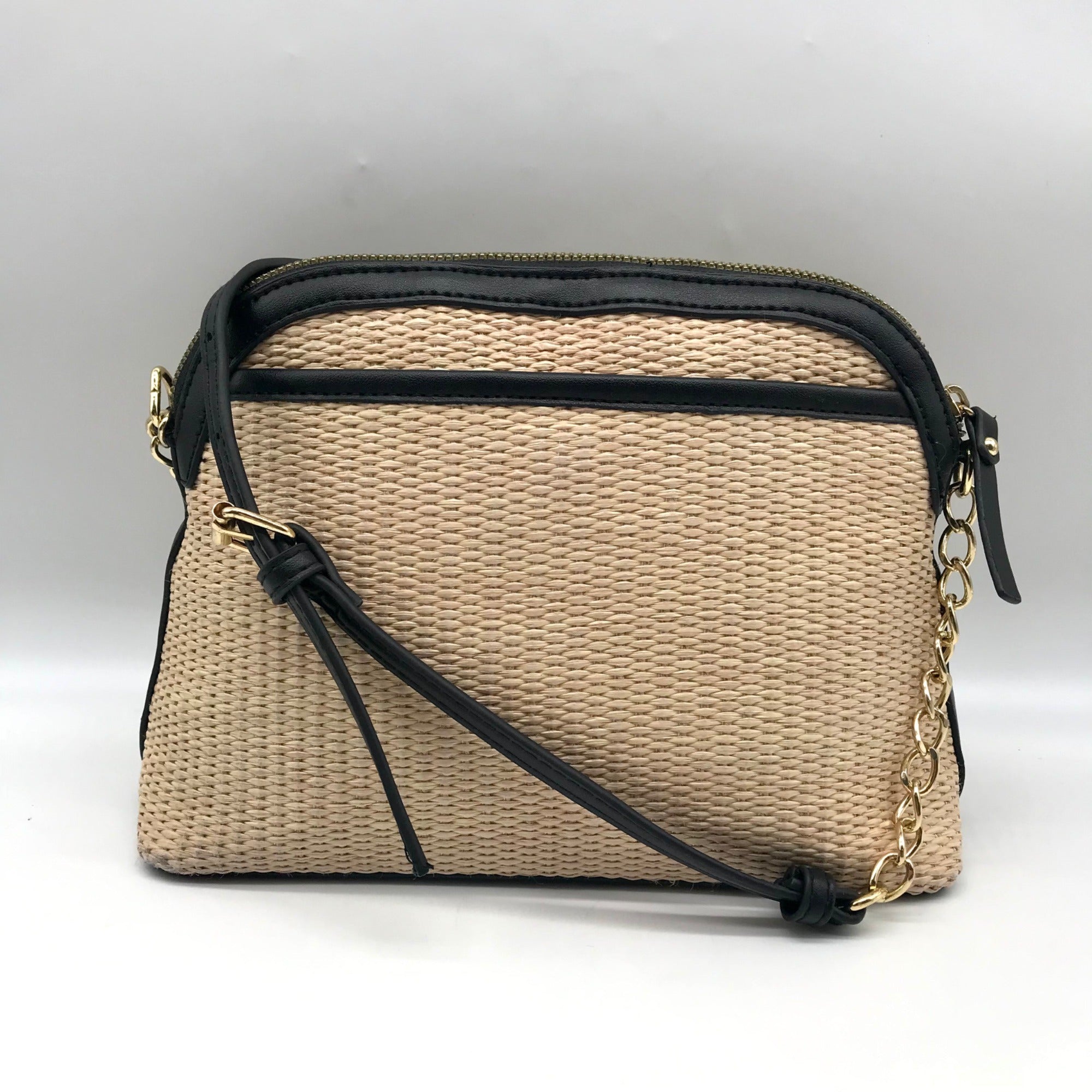 Nanette Lepore Black &amp; Neutral Thea Straw Dome Crossbody &amp; Wallet