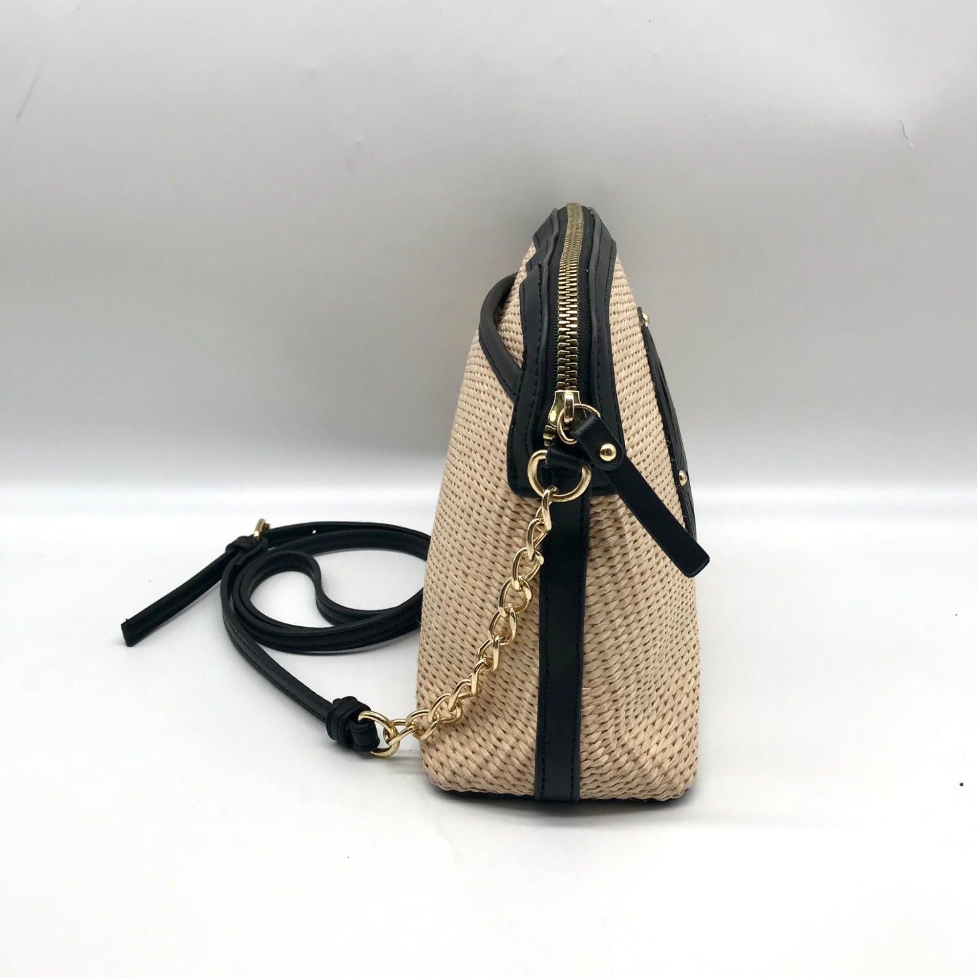 Nanette Lepore Black &amp; Neutral Thea Straw Dome Crossbody &amp; Wallet