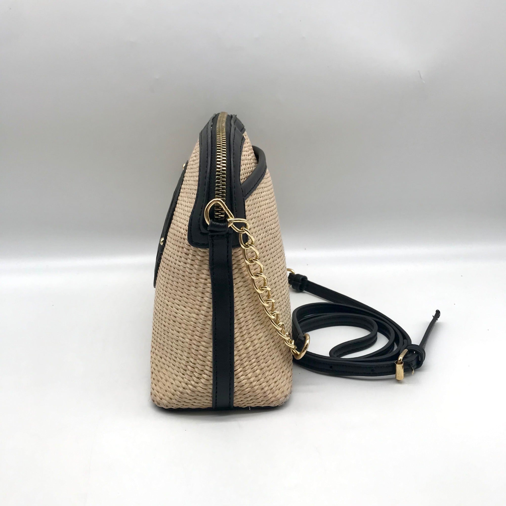 Nanette Lepore Black &amp; Neutral Thea Straw Dome Crossbody &amp; Wallet