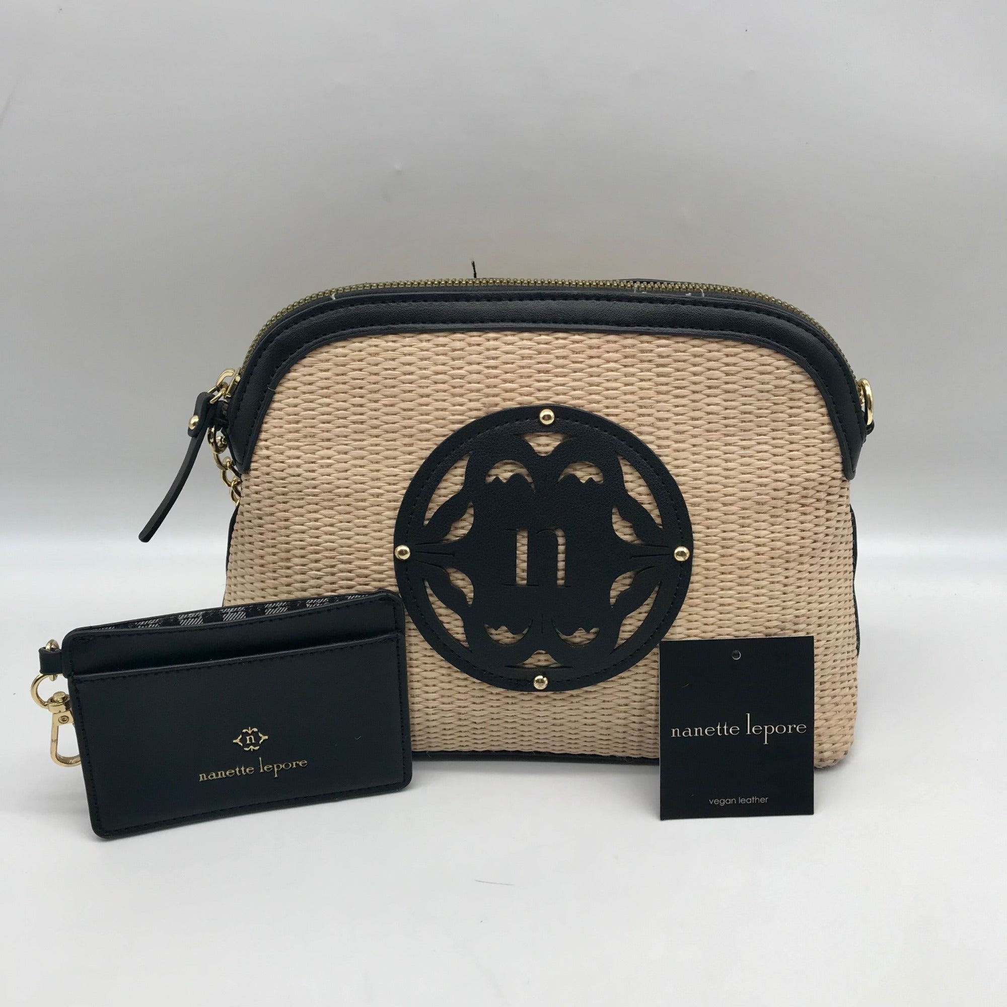 Nanette Lepore Black &amp; Neutral Thea Straw Dome Crossbody &amp; Wallet