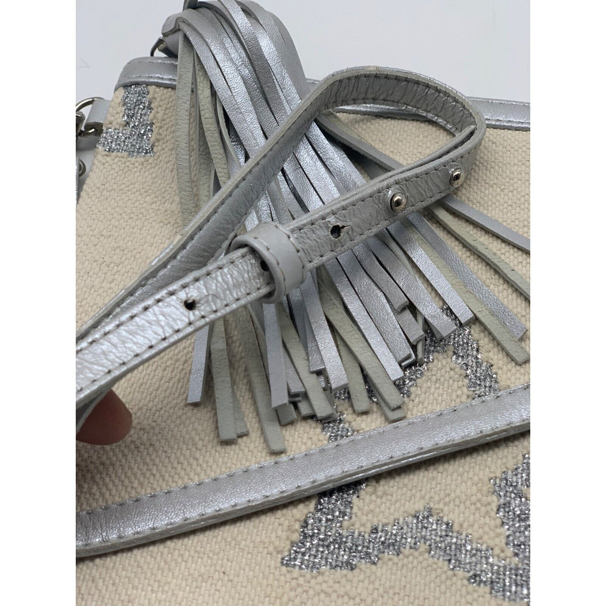 WKND WYFR Ivory Canvas and Silver Star Convertible Clutch