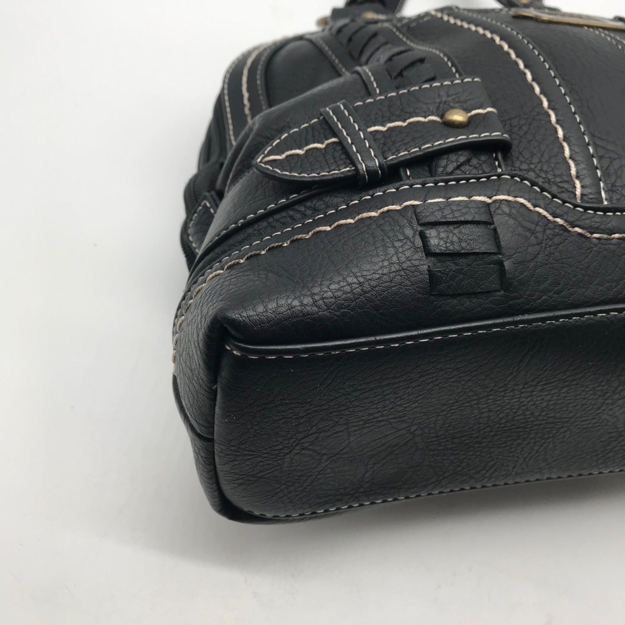 Born Concept Black Faux Leather Vintage Shoulder Bag