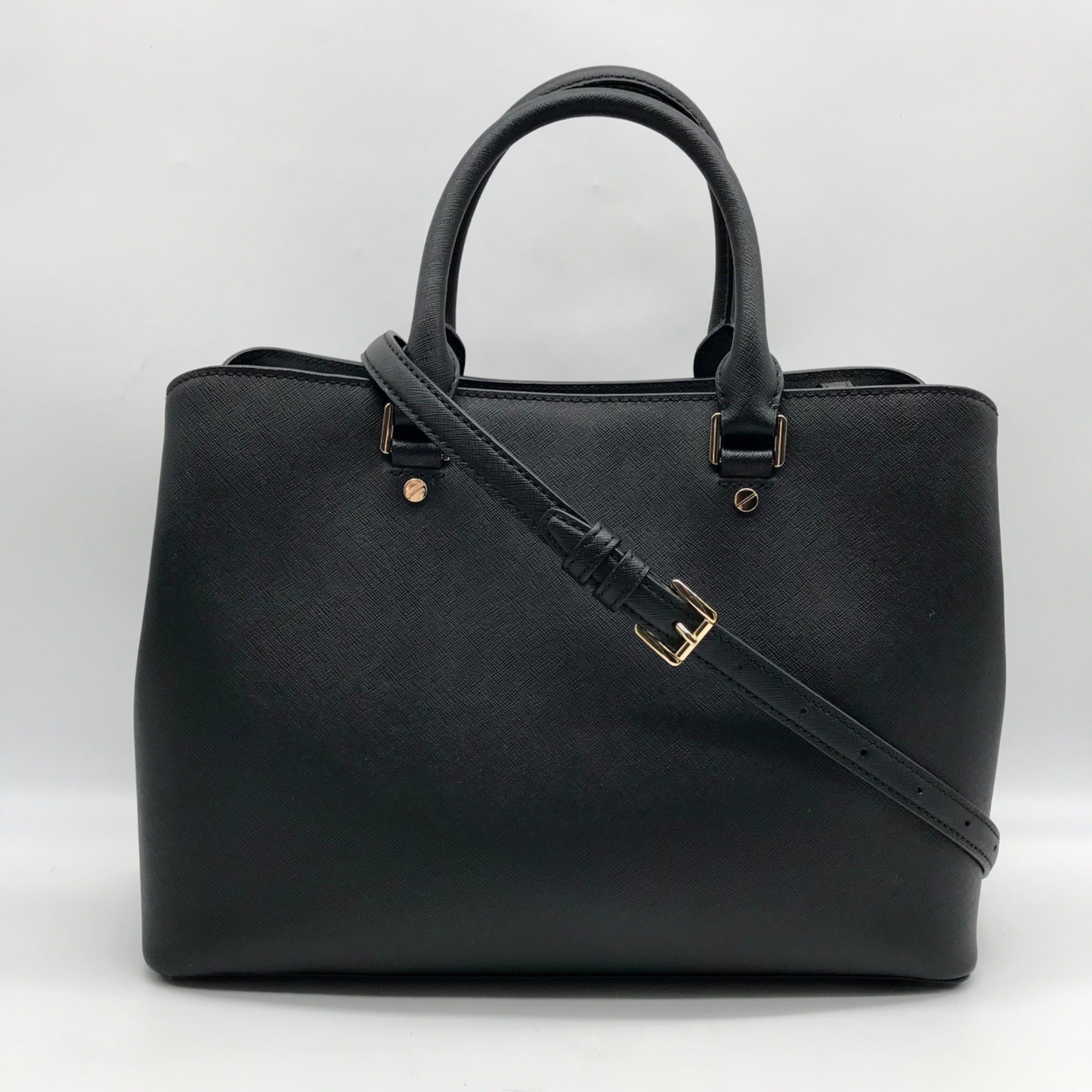 Michael Kors Black Saffiano Leather Middle Zip Savannah Convertible Tote