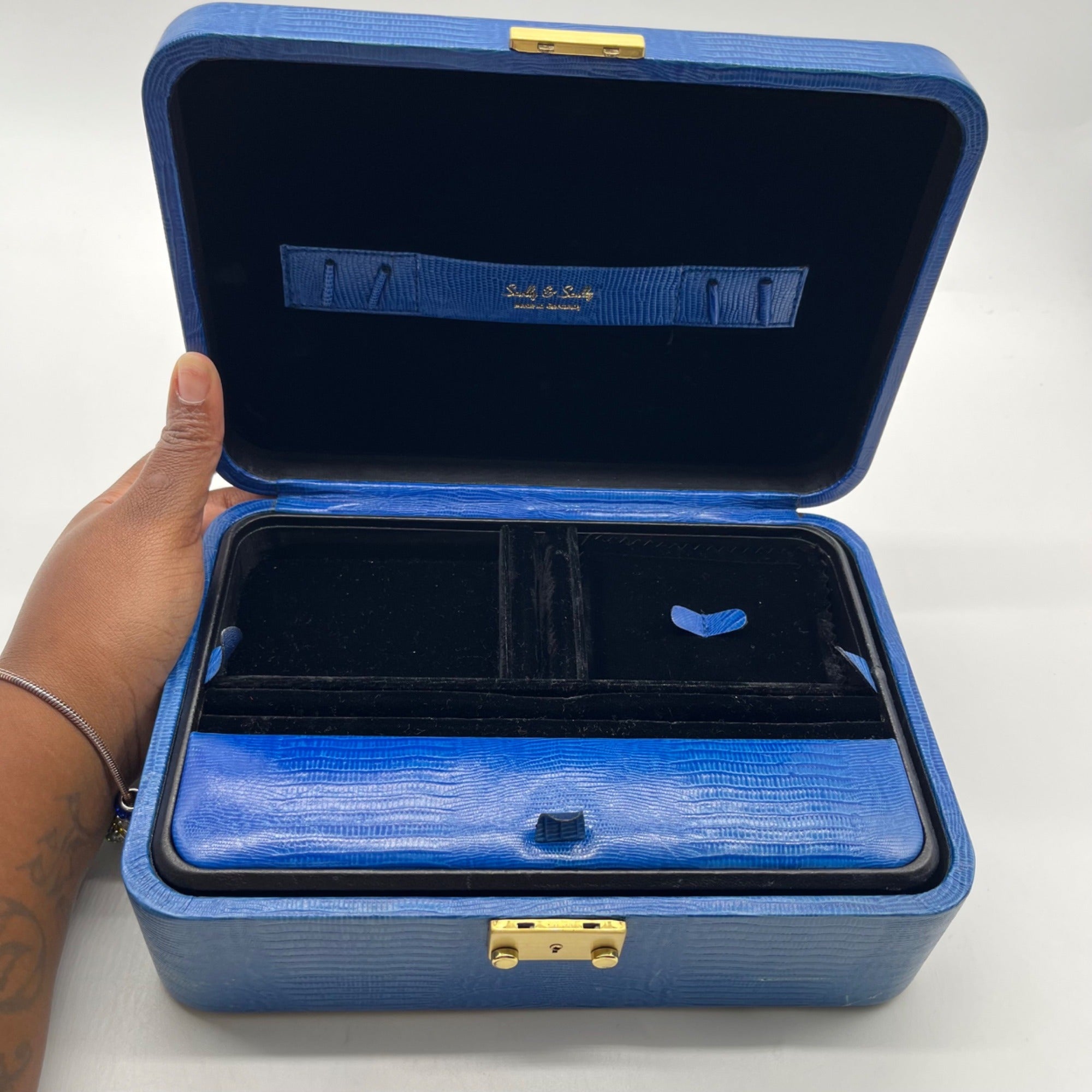 Scully &amp; Scully royal blue Handmade Italian Leather Jewelry Box