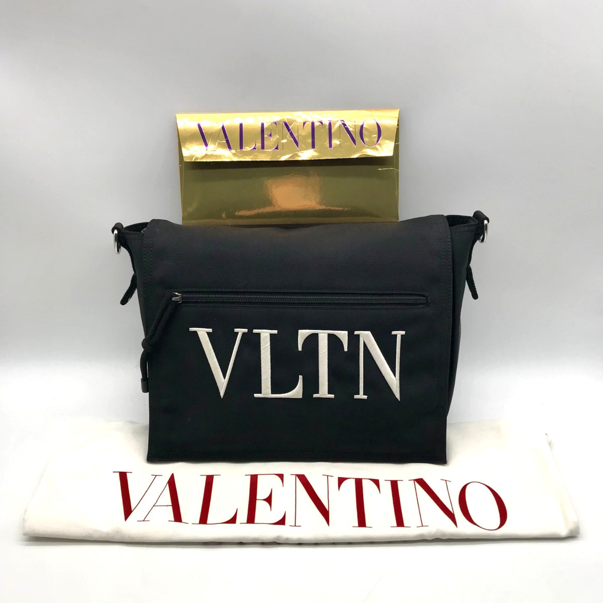 Valentino Garavani Black Nylon Messenger Crossbody Bag