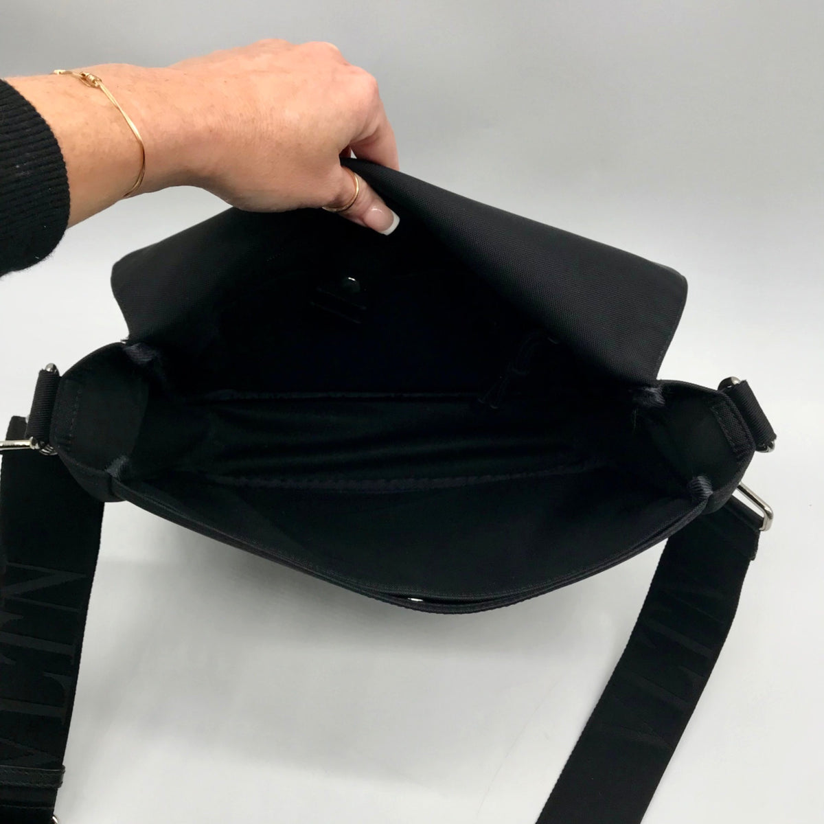 Valentino Garavani Black Nylon Messenger Crossbody Bag