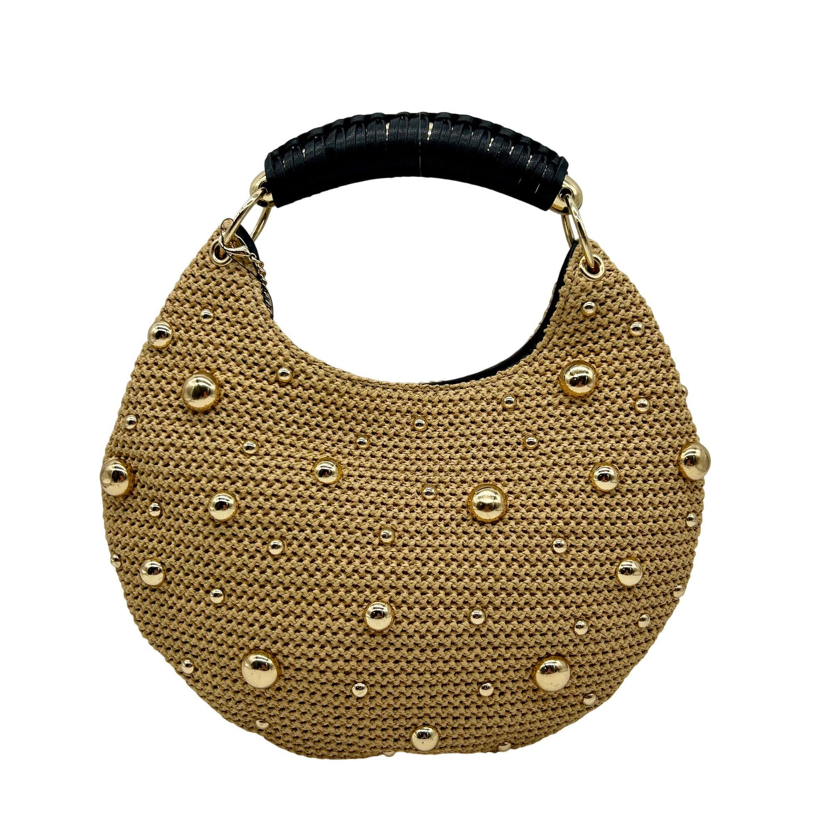 International Concepts Tan Woven Straw Studded Handbag