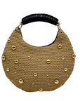 International Concepts Tan Woven Straw Studded Handbag