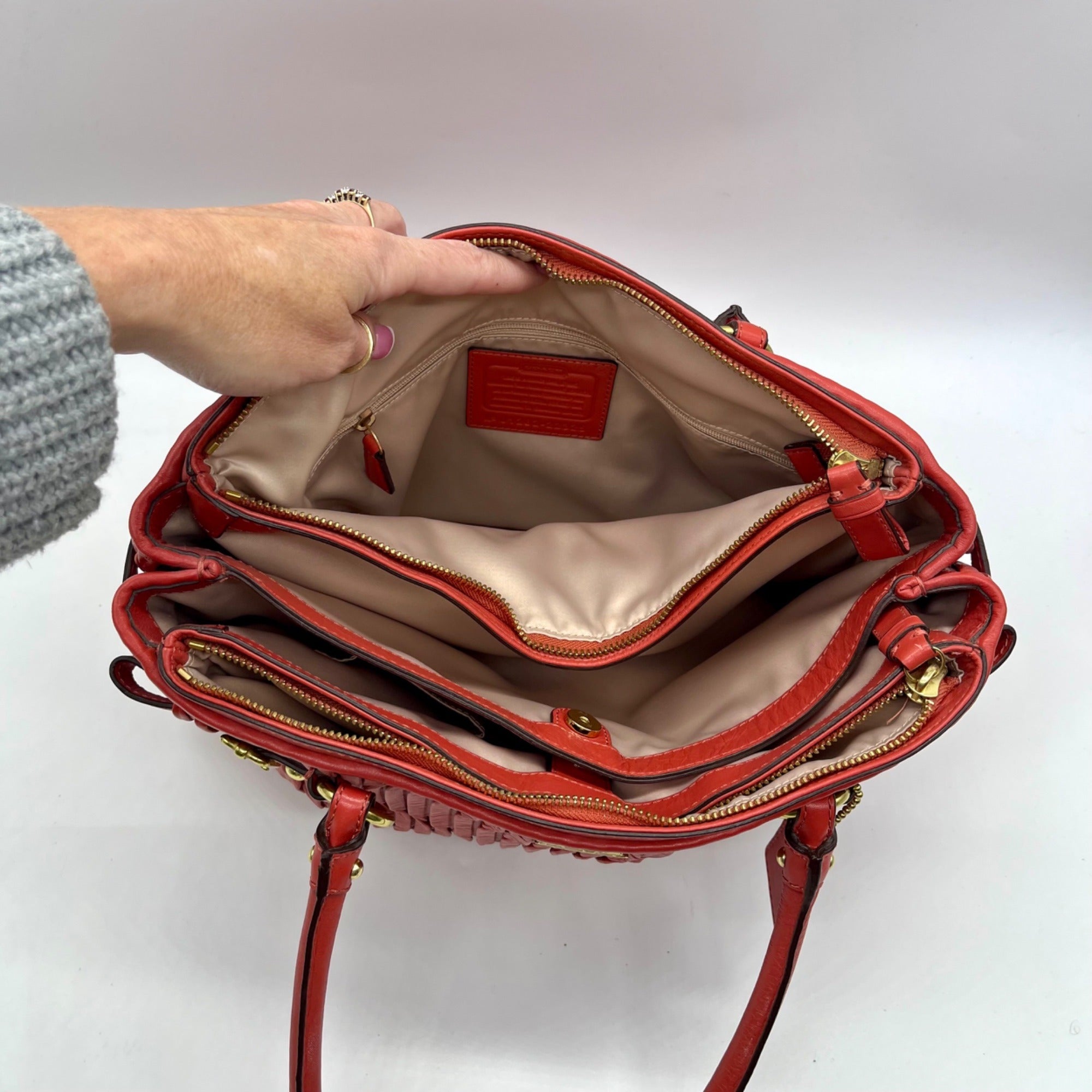 Coach Coral Gathered Leather Satchel Bag-22325
