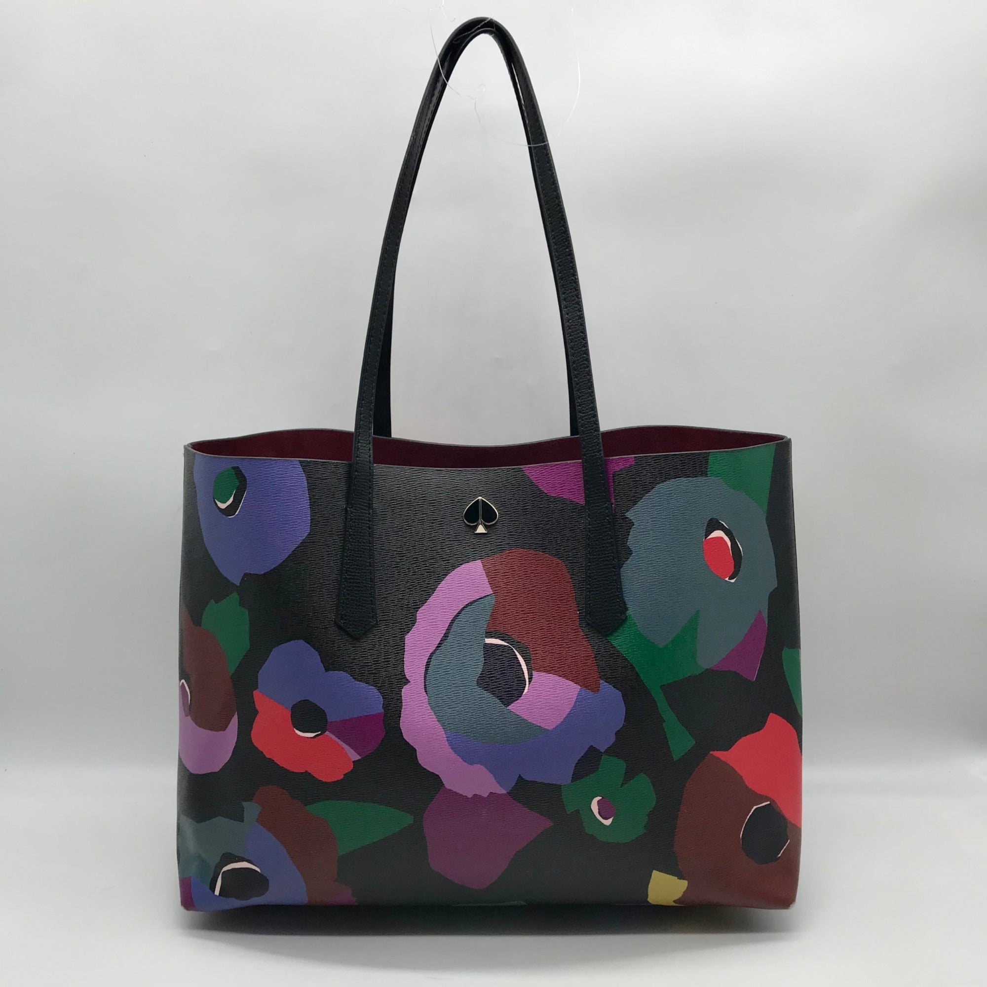 Kate Spade Black Leather Molly Floral Collage Tote Bag